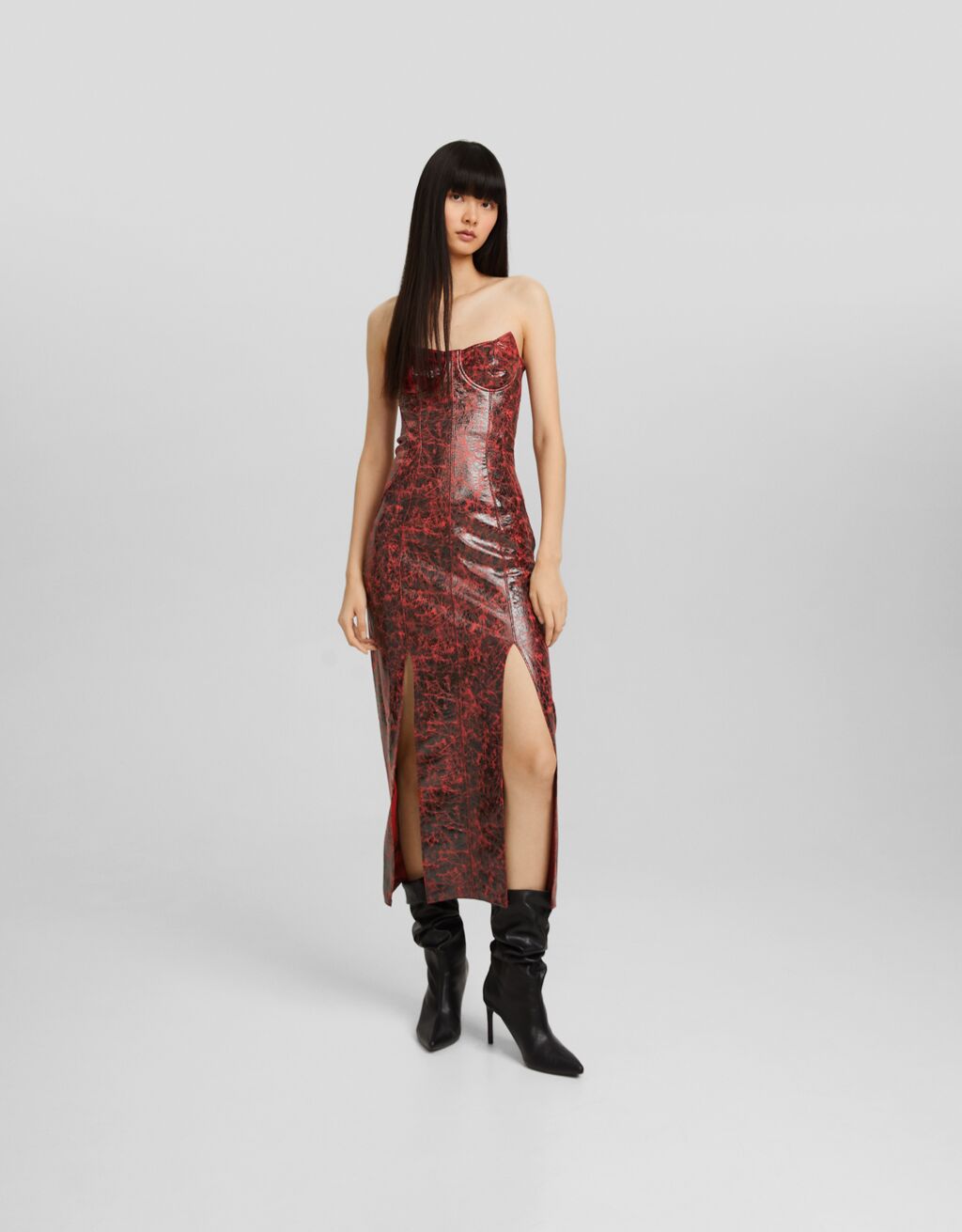 Vestido midi bandeau efecto piel