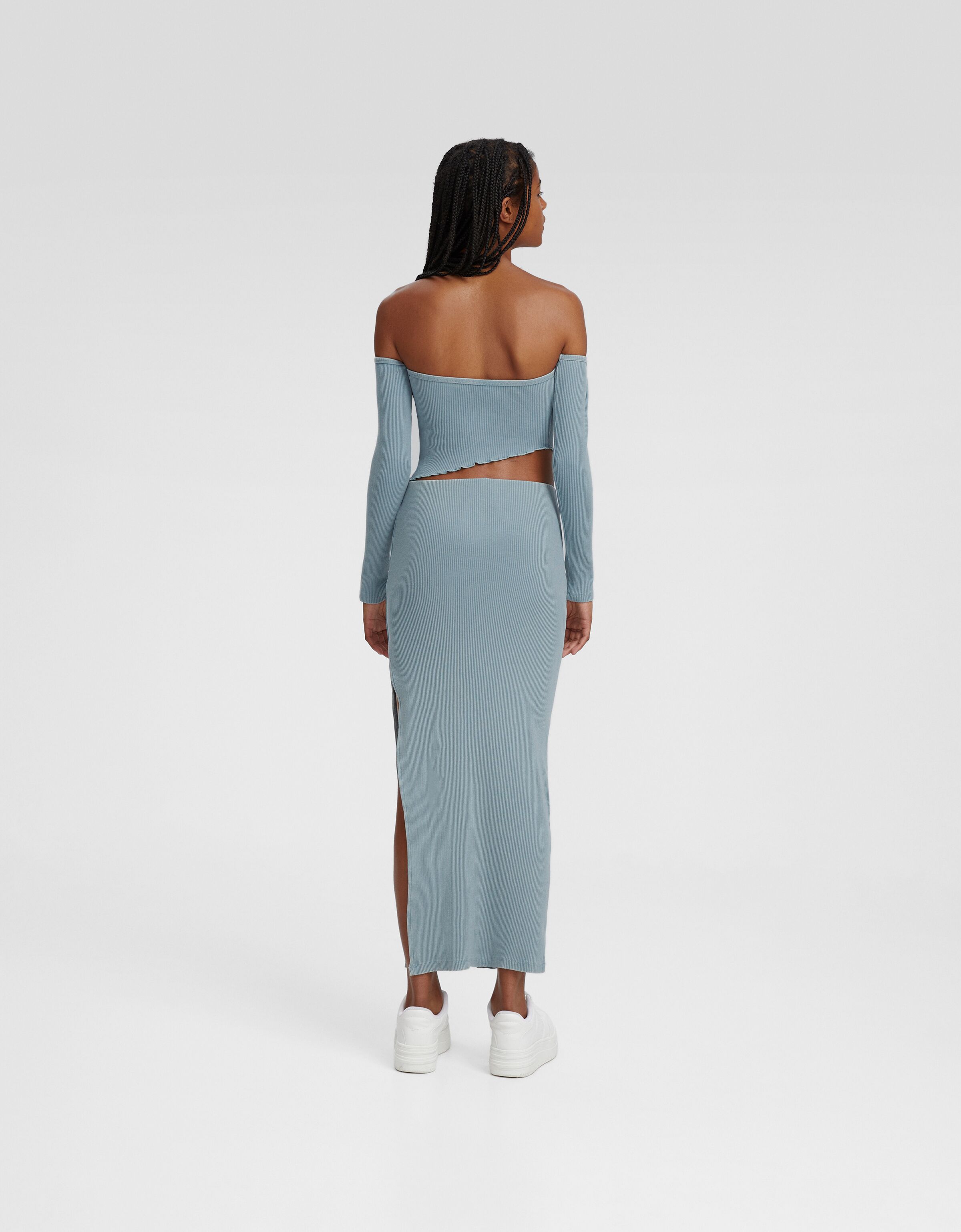 Falda midi rib efecto lavado