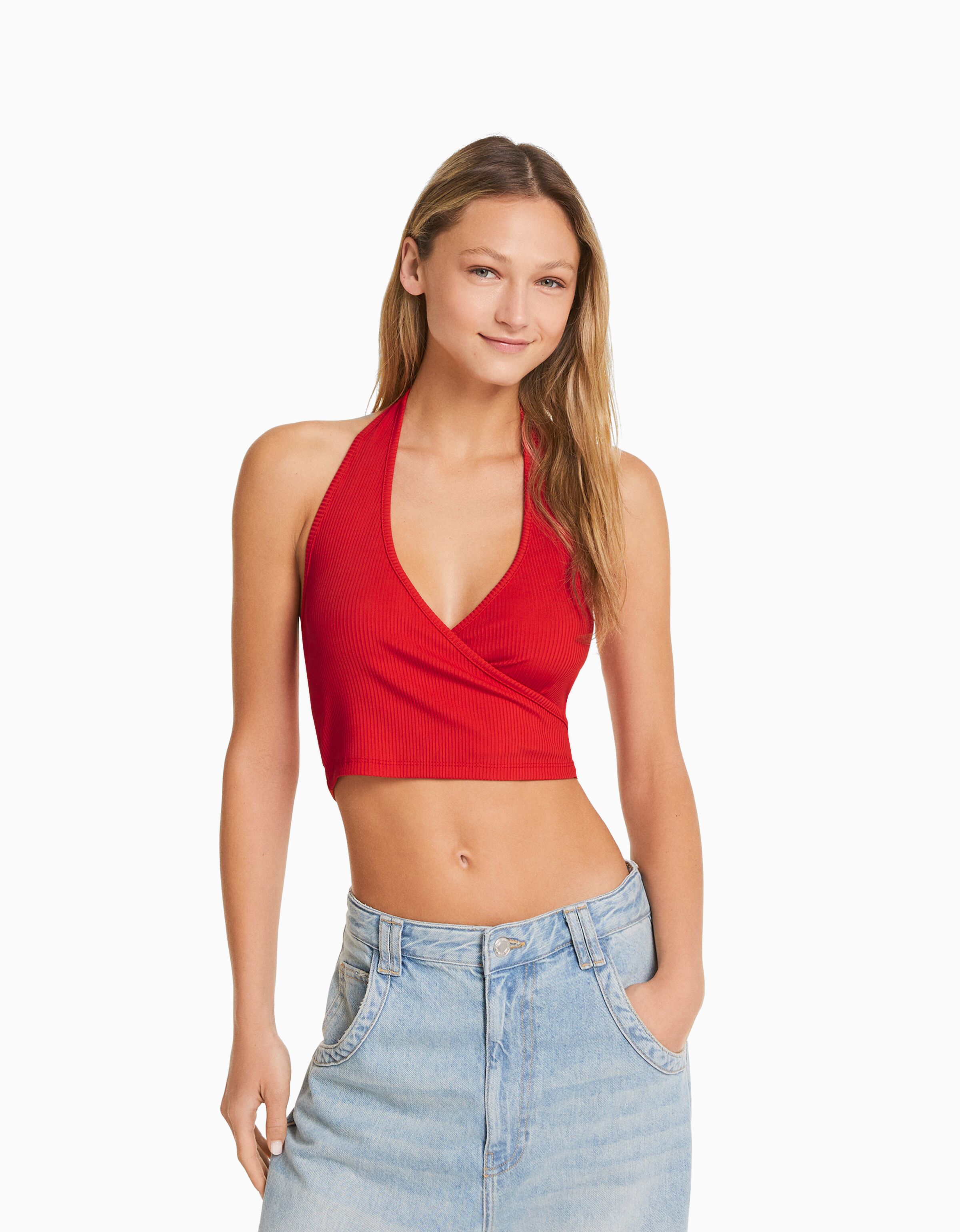 Top cropped halter rib
