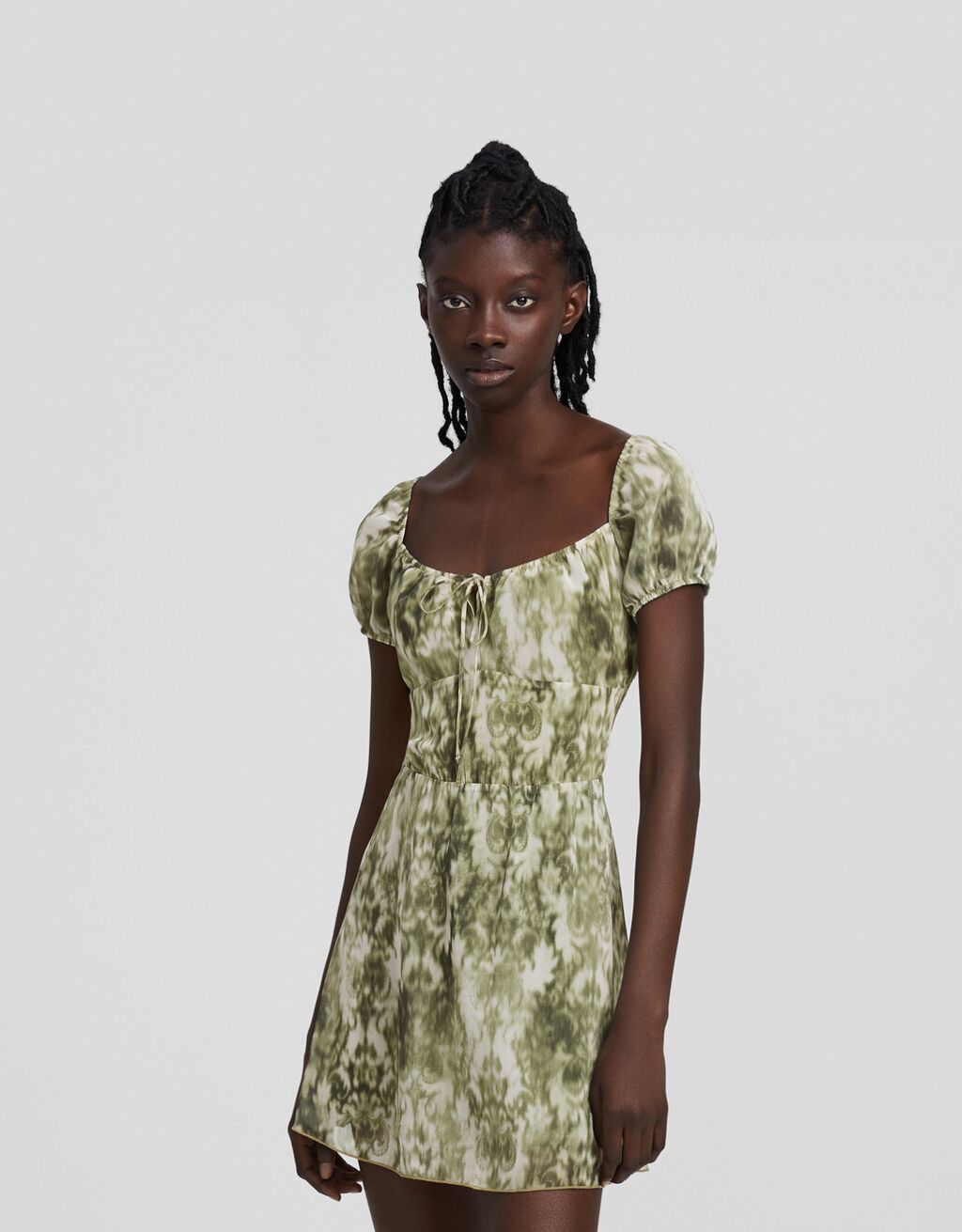 Vestido mini manga corta chifón print