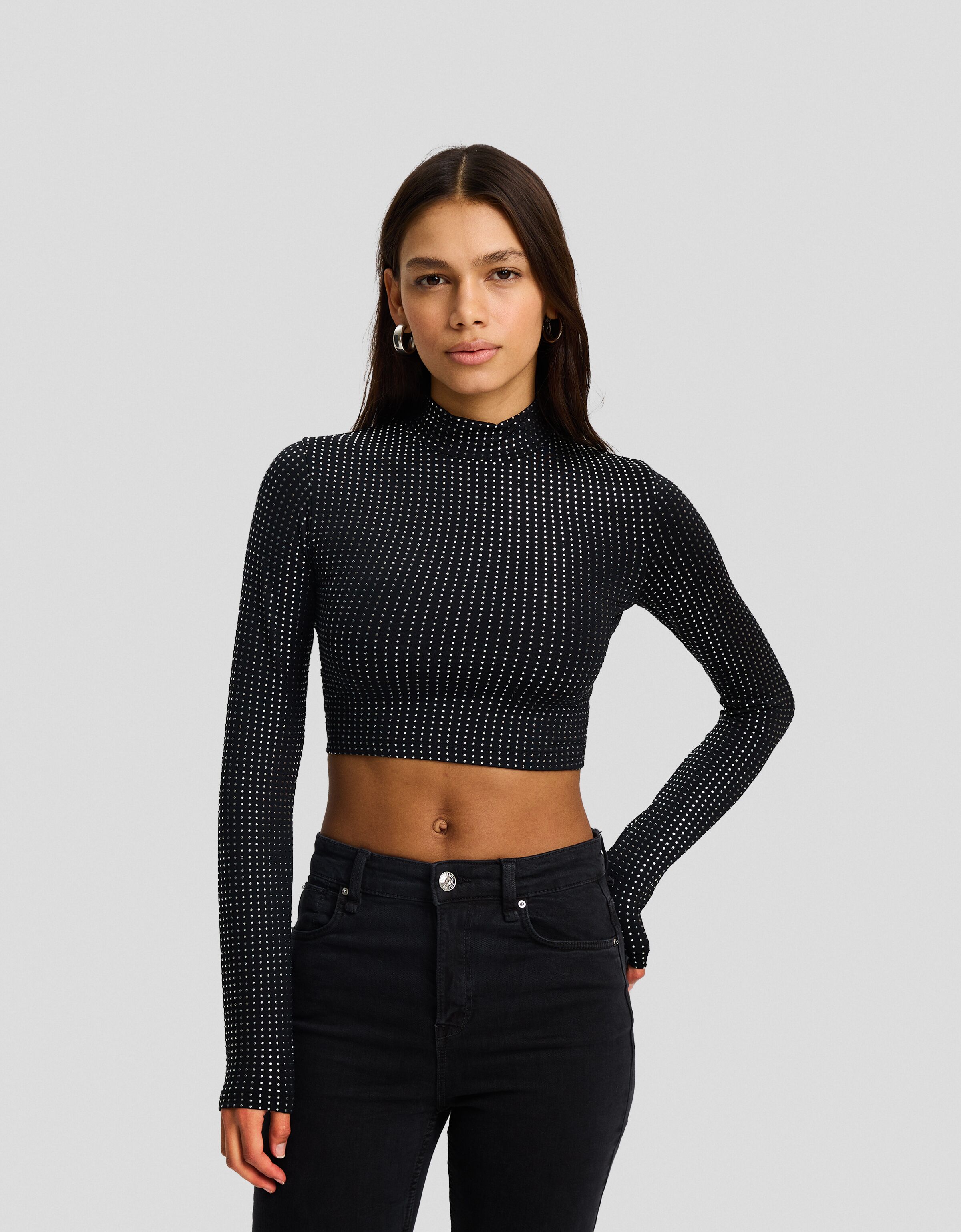 Camiseta manga larga cuello subido brillo