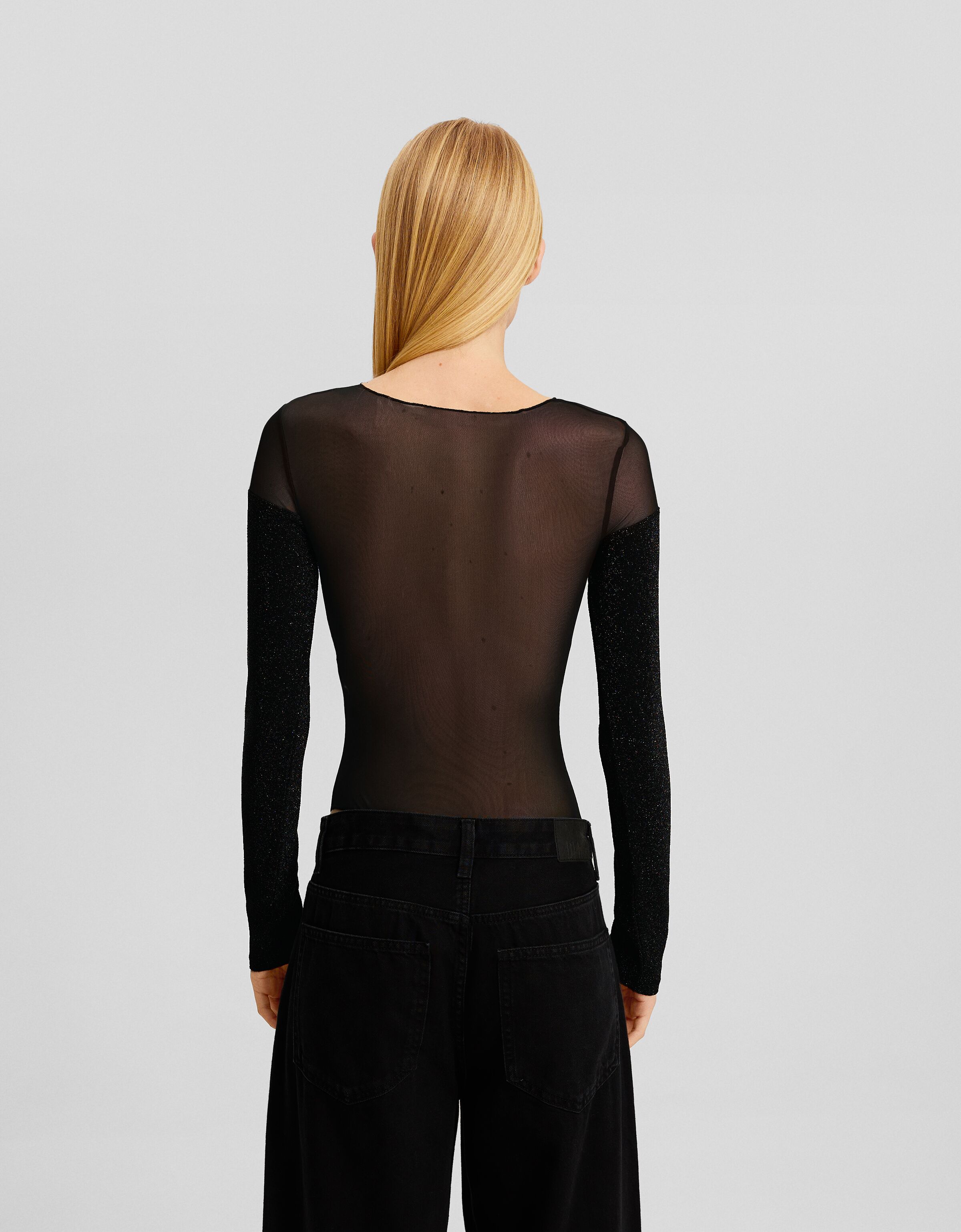 Body manga larga tul brillo