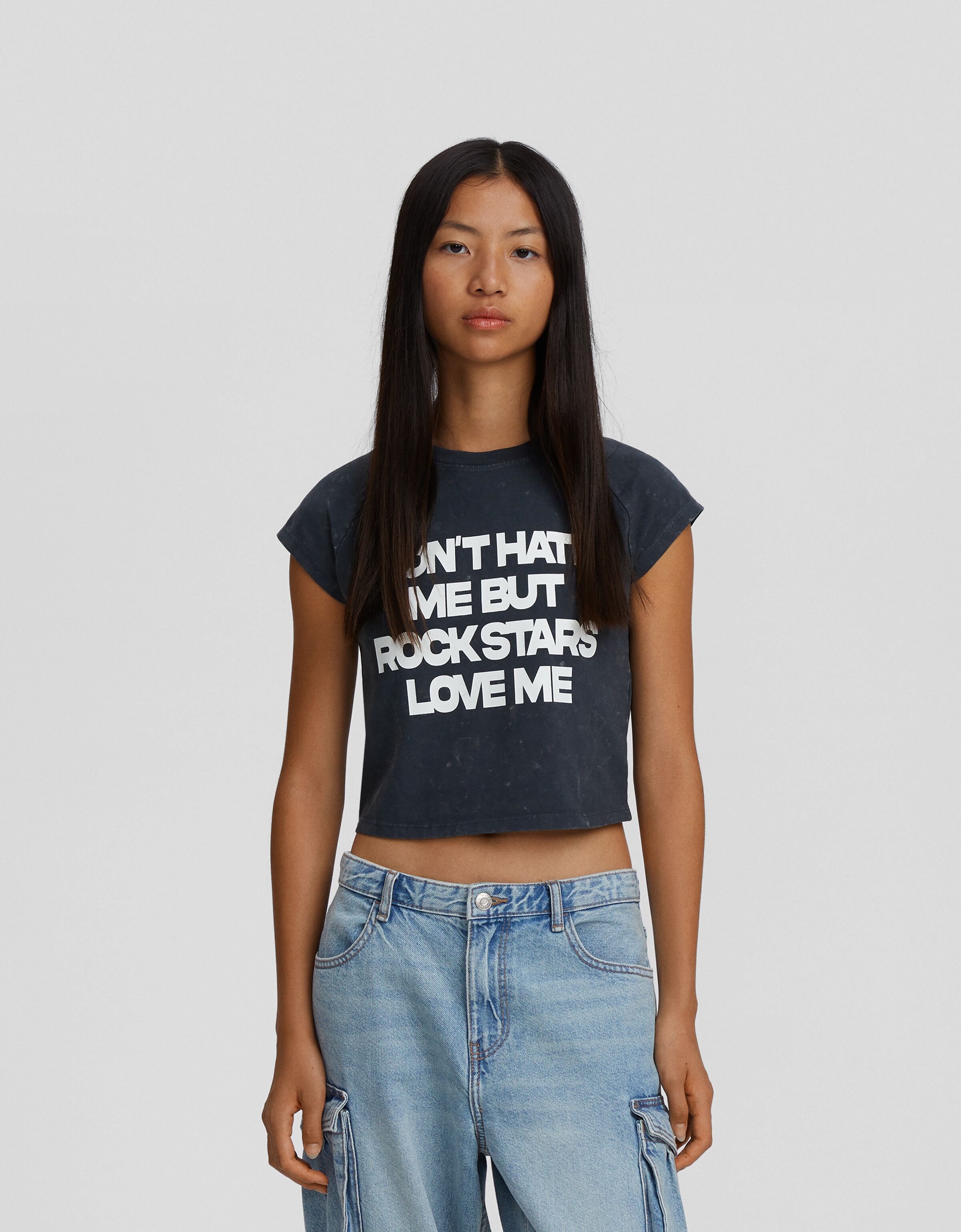 Camiseta manga corta efecto lavado print