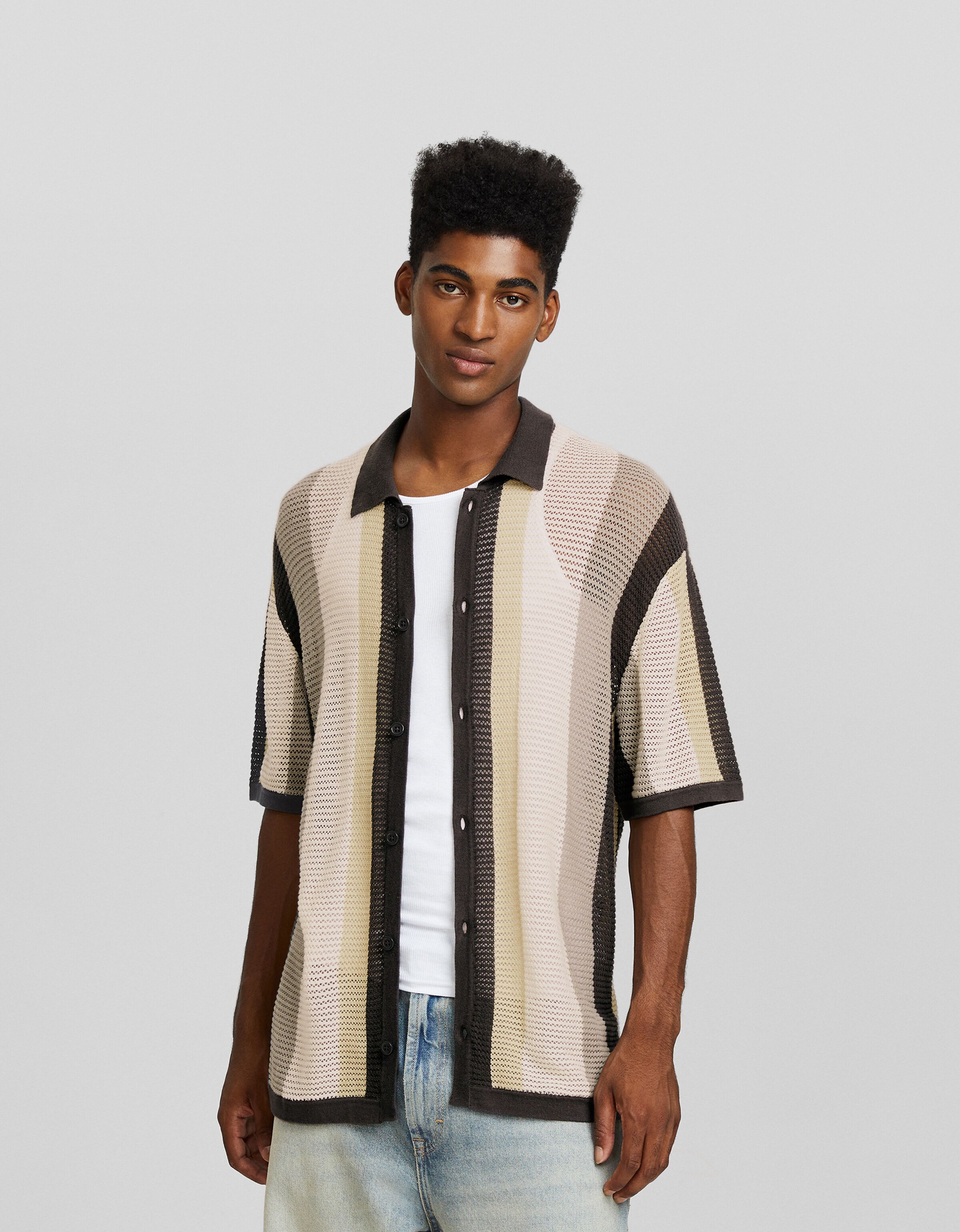 Camisa manga corta calados rayas