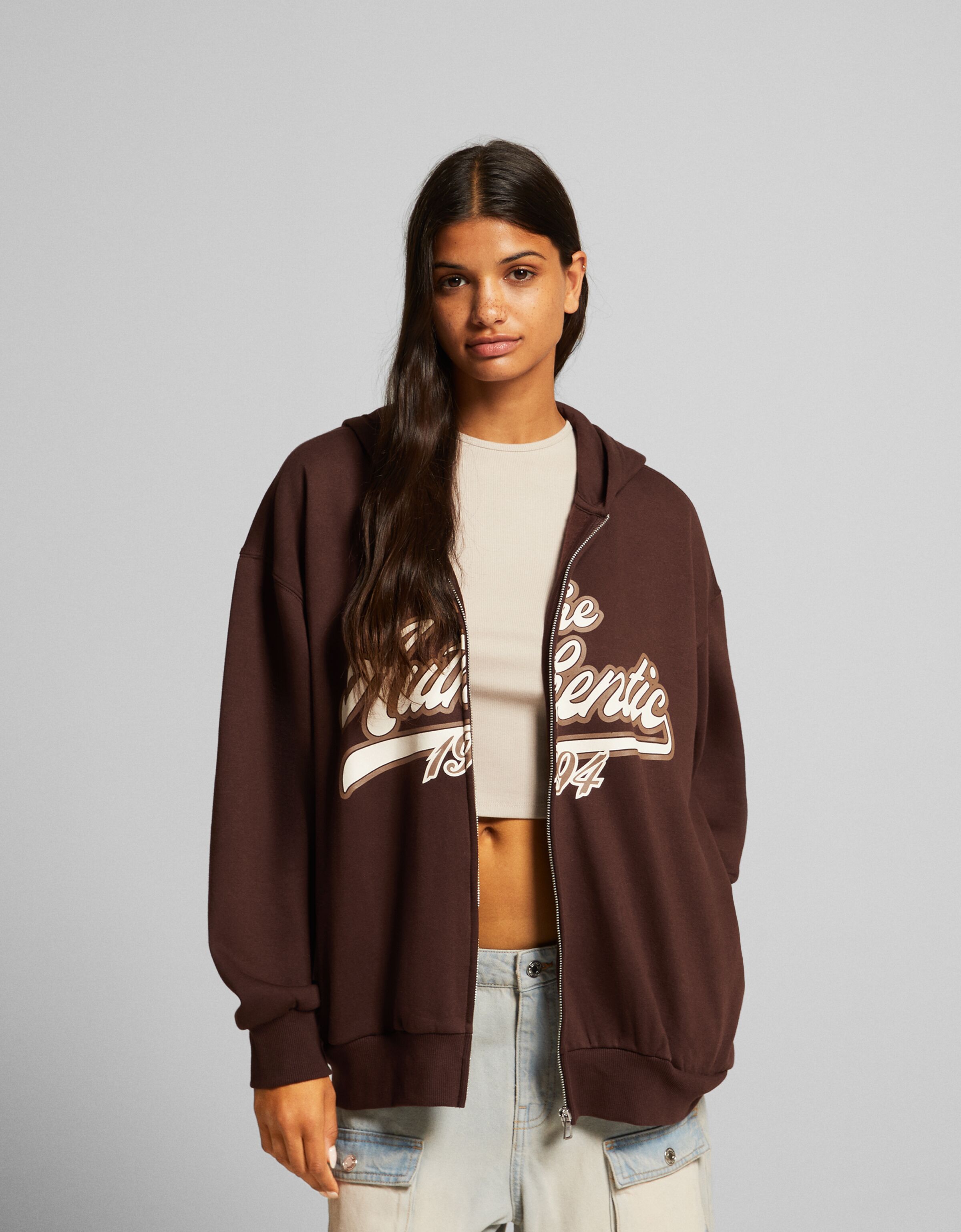 Sudadera cremallera capucha oversize print