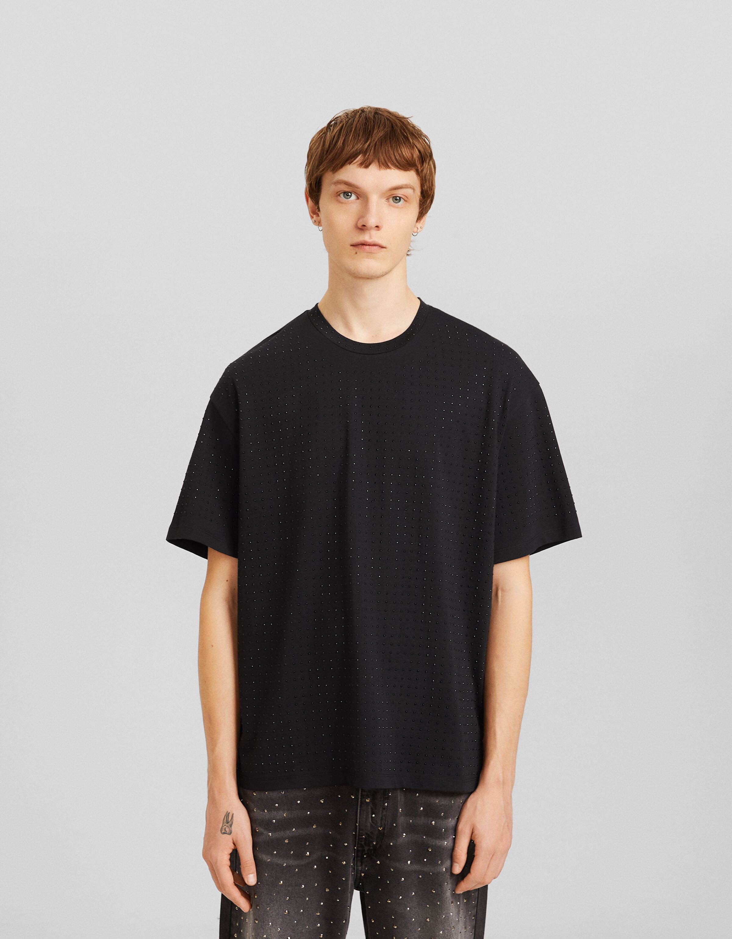 Camiseta manga corta boxy fit strass