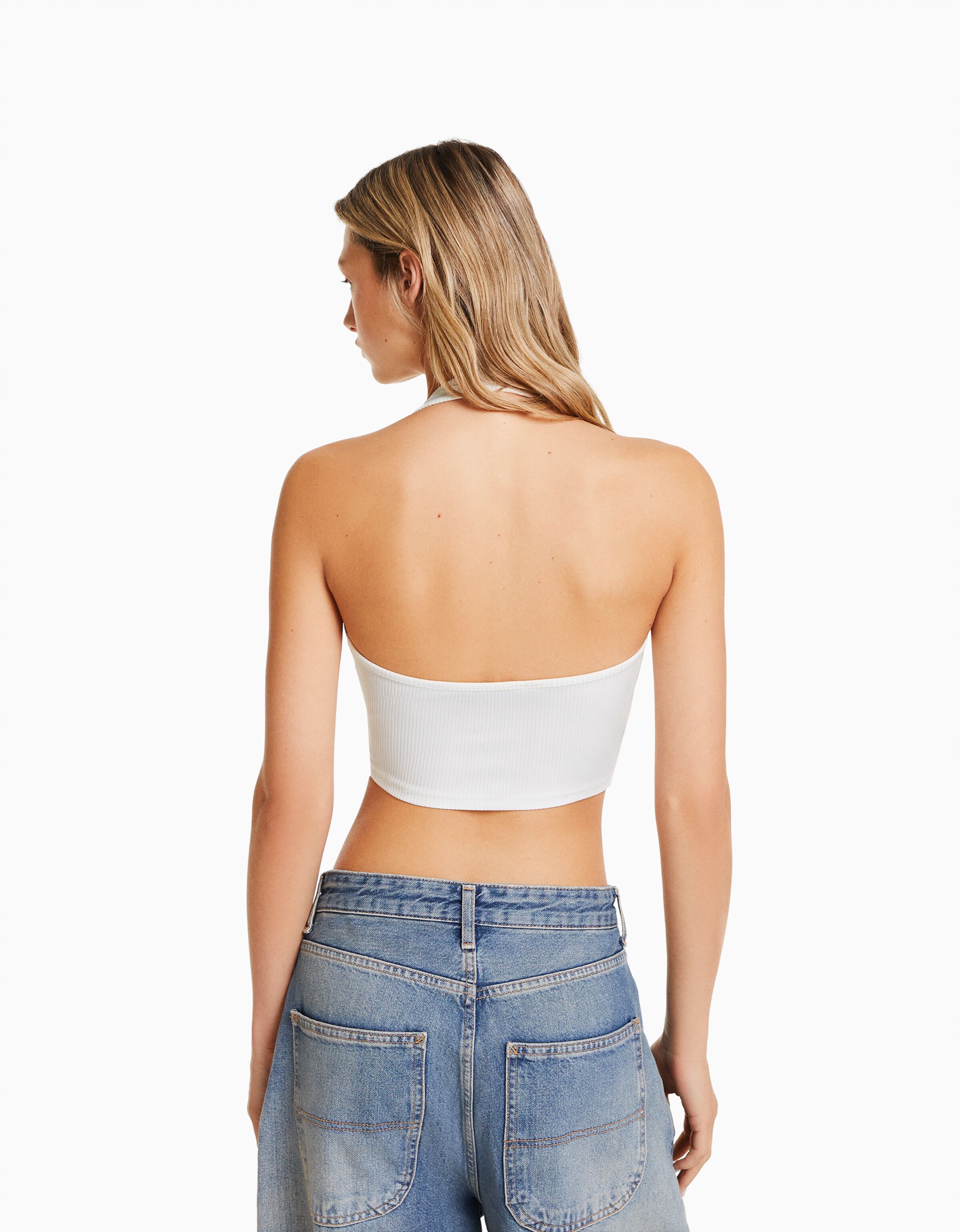 Top cropped halter rib