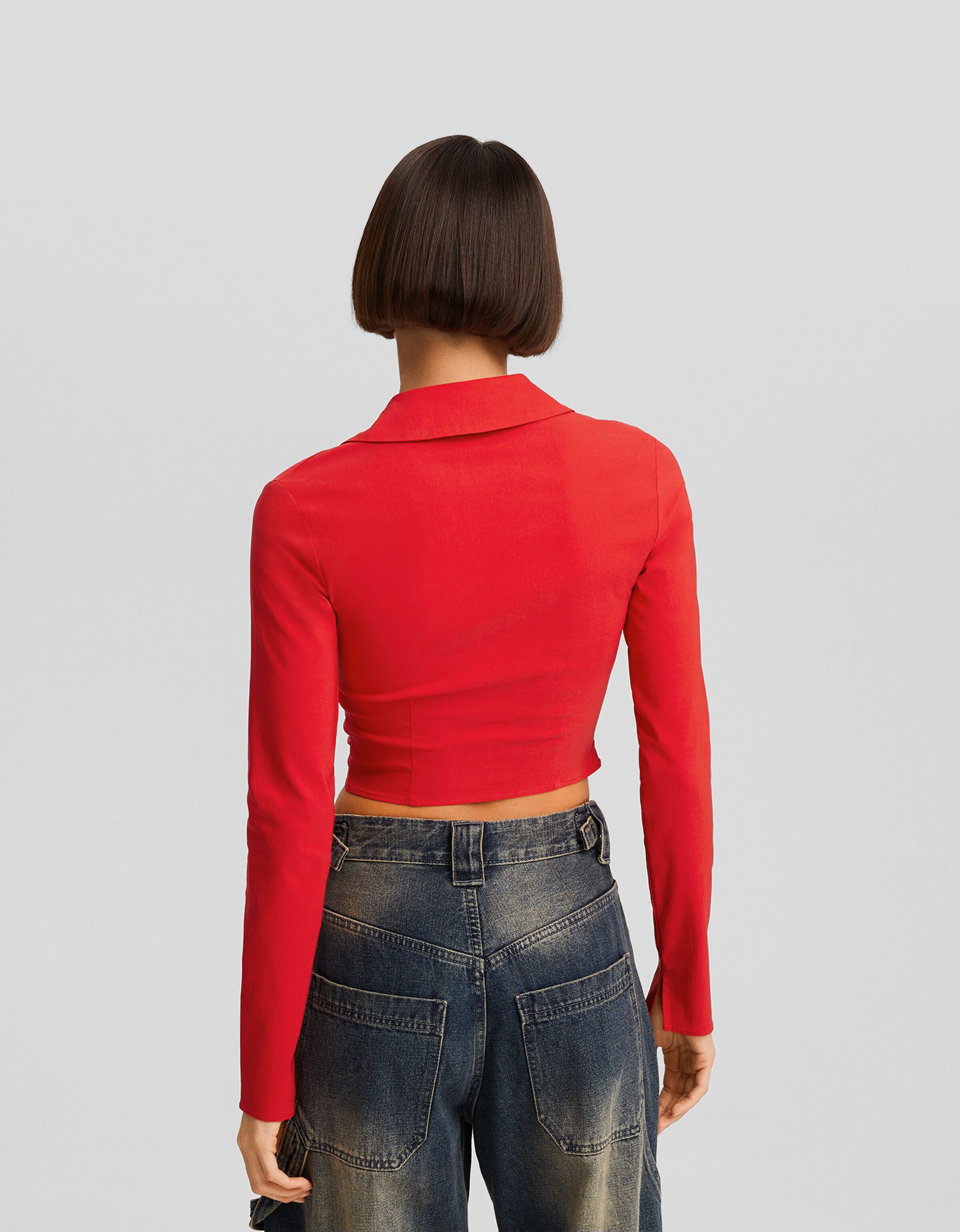 Blusa manga larga bengalina cremallera