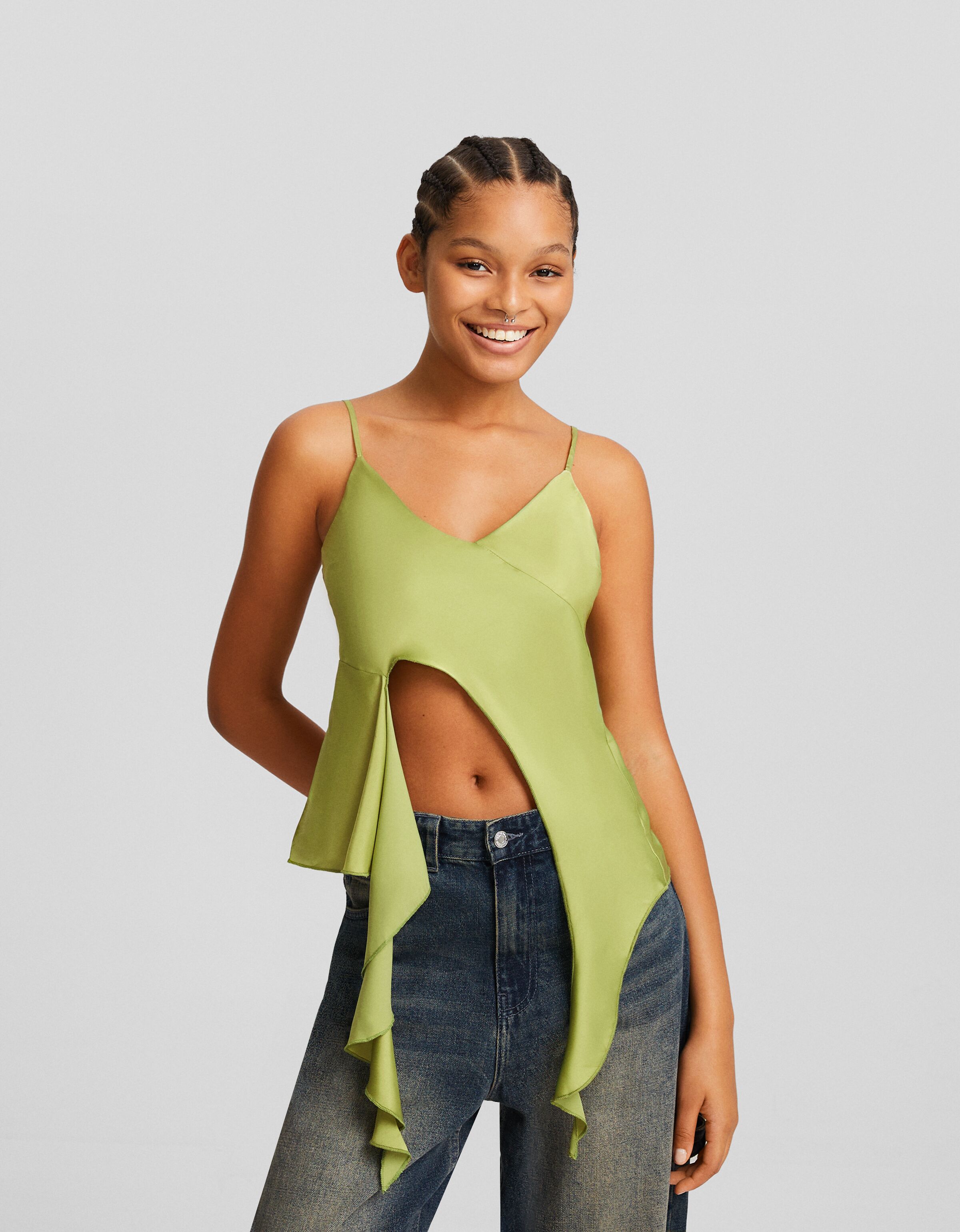 Top tirantes satinado volantes