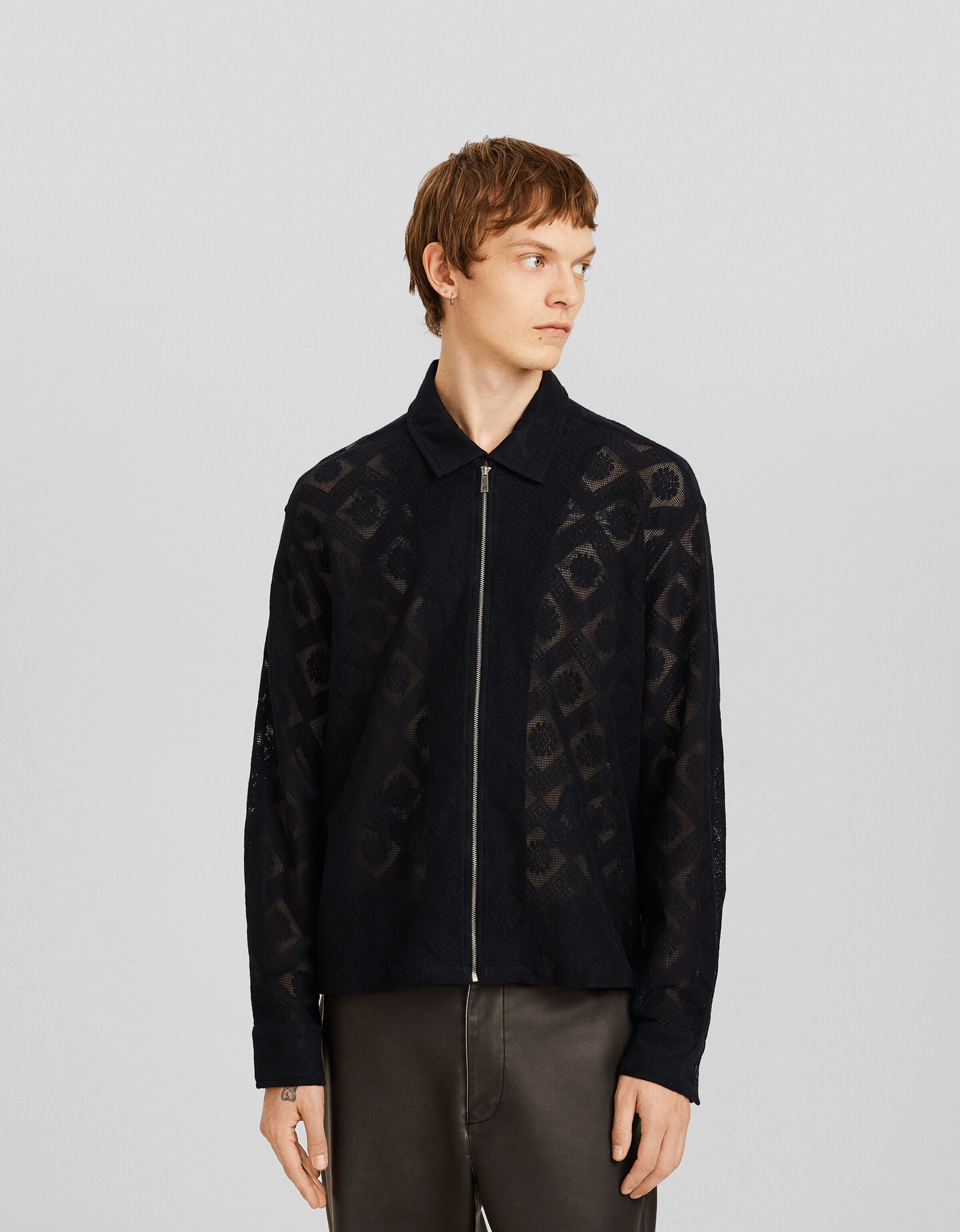 Camisa manga larga encaje cremallera