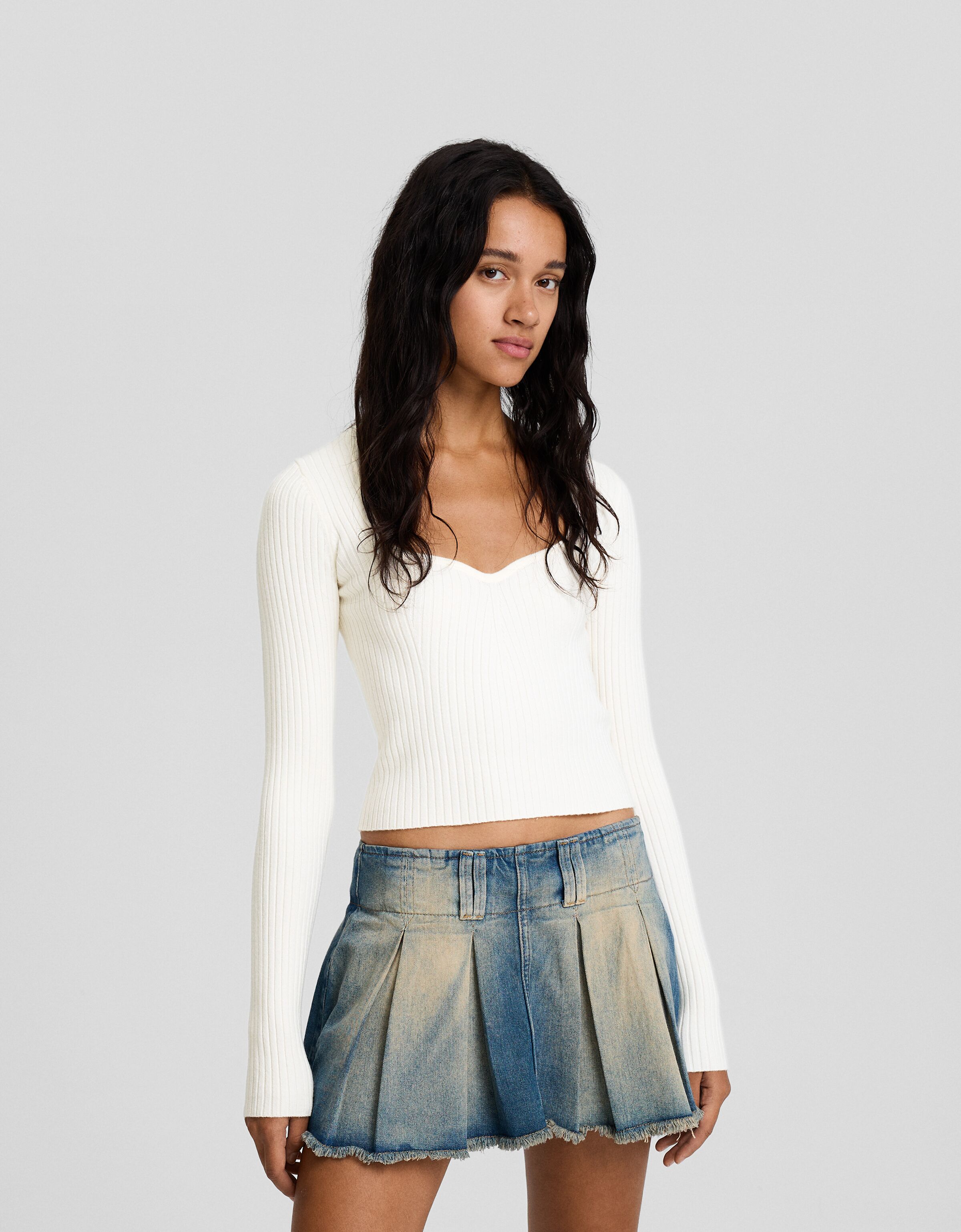 Jersey escote corazón canalé