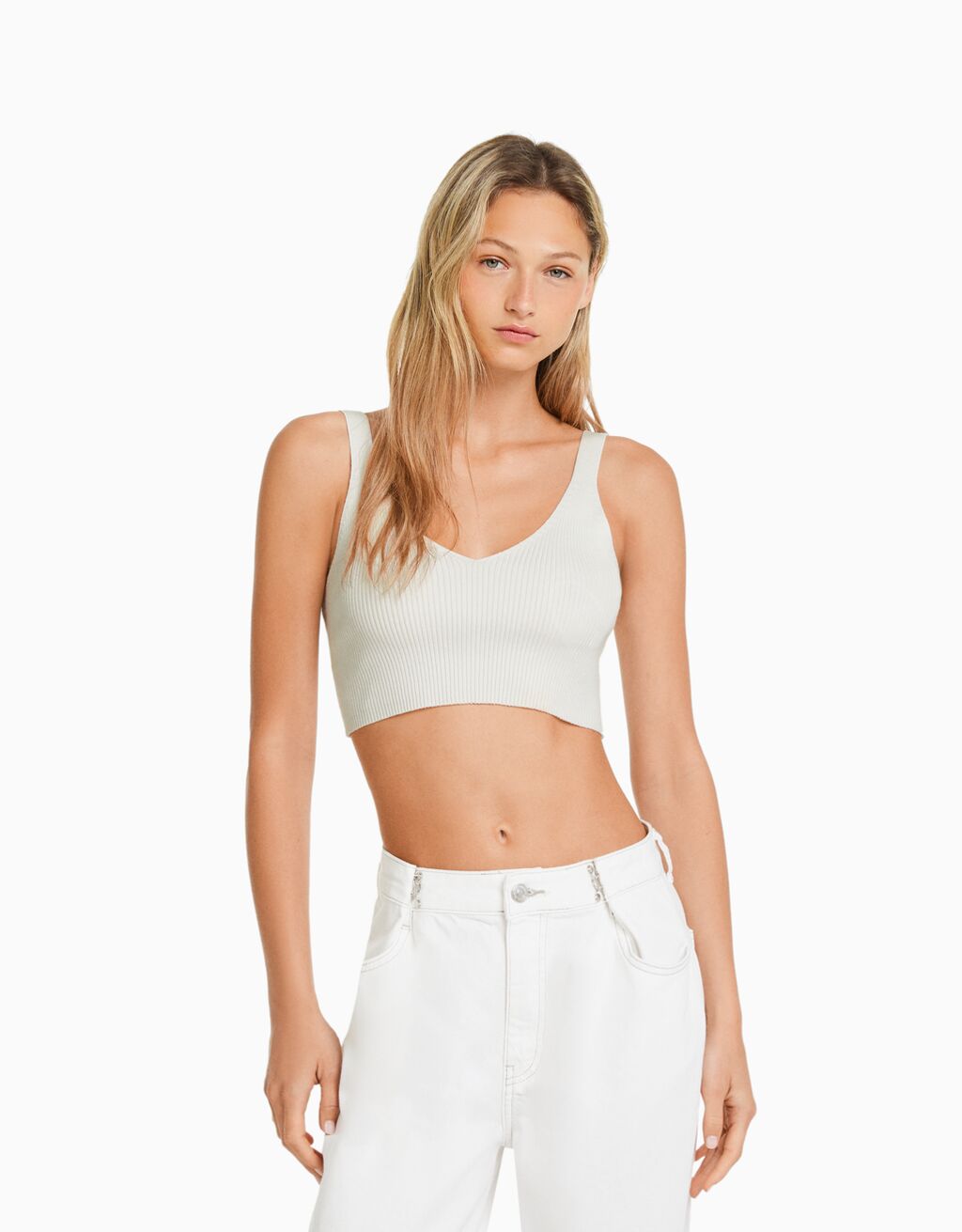 Top escote pico punto rib