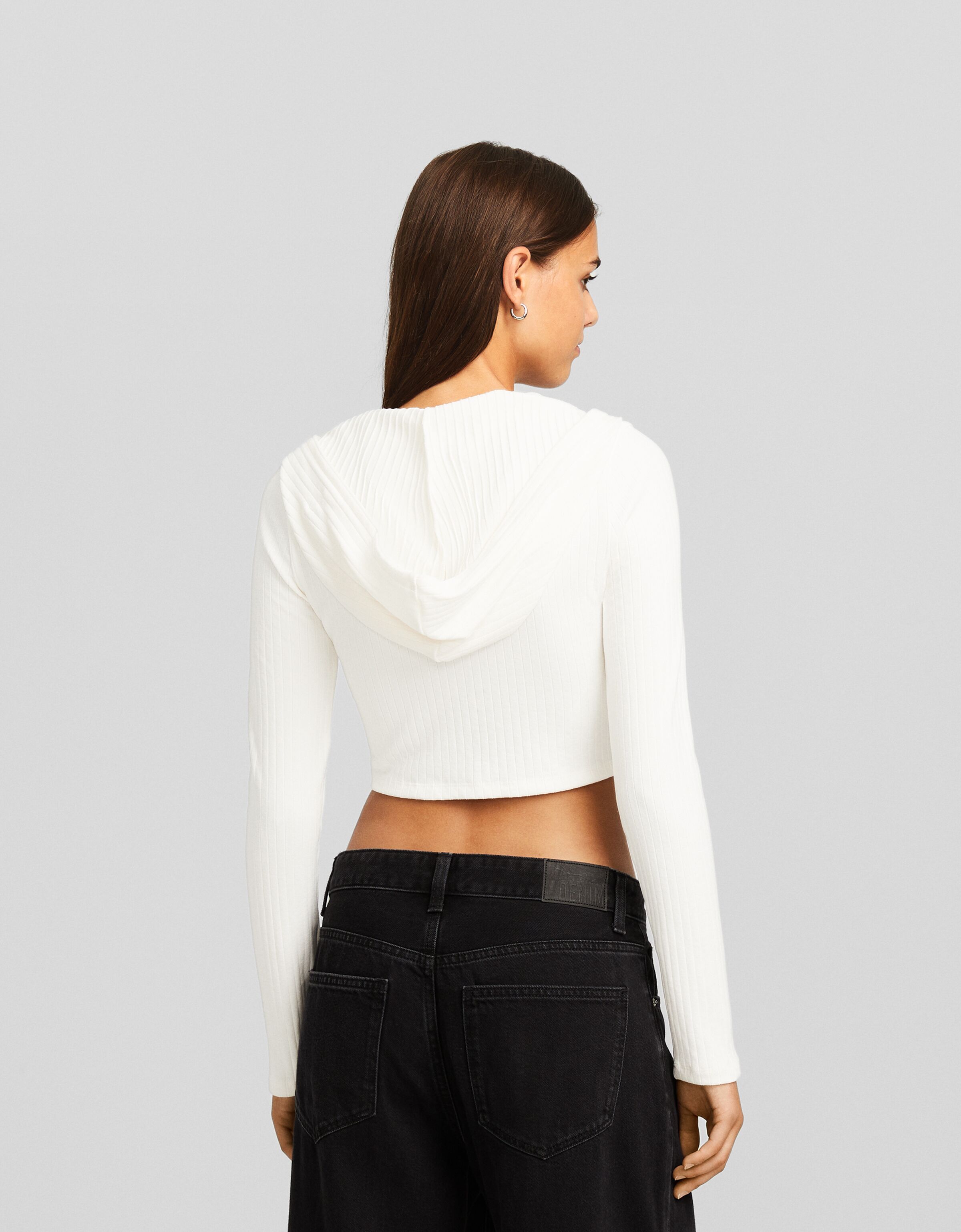 Cárdigan capucha cremallera rib