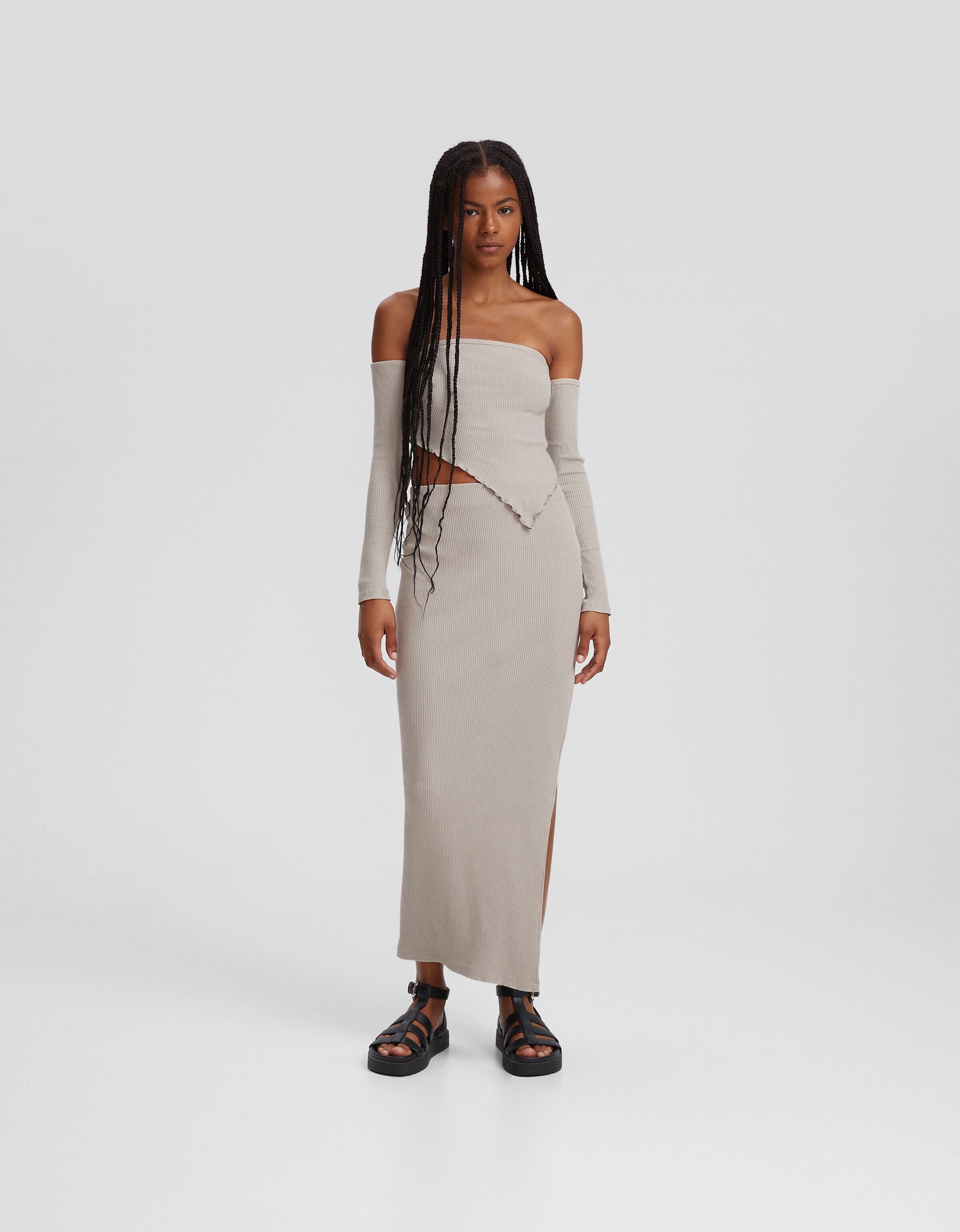 Falda midi rib efecto lavado