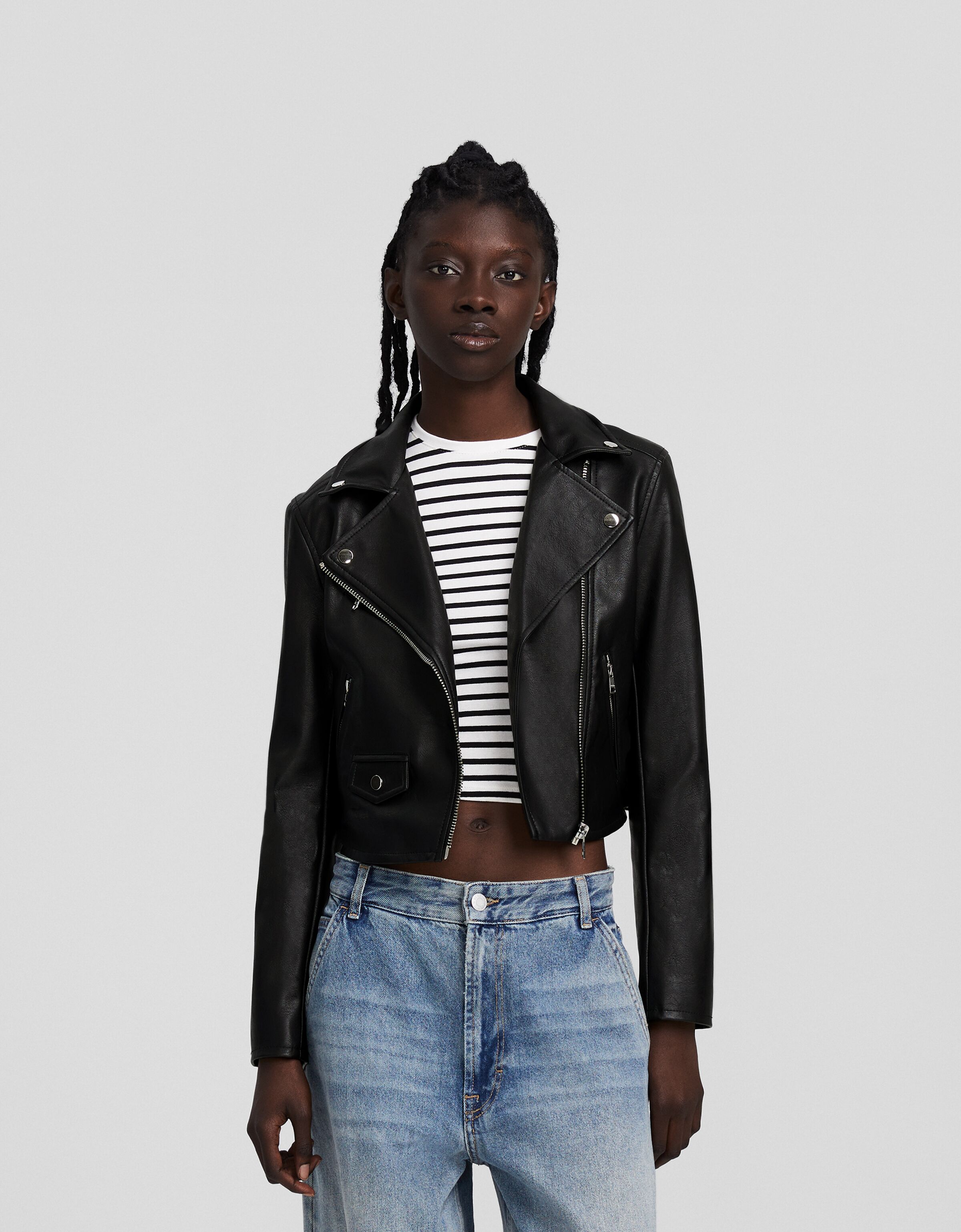 Cazadora biker efecto piel