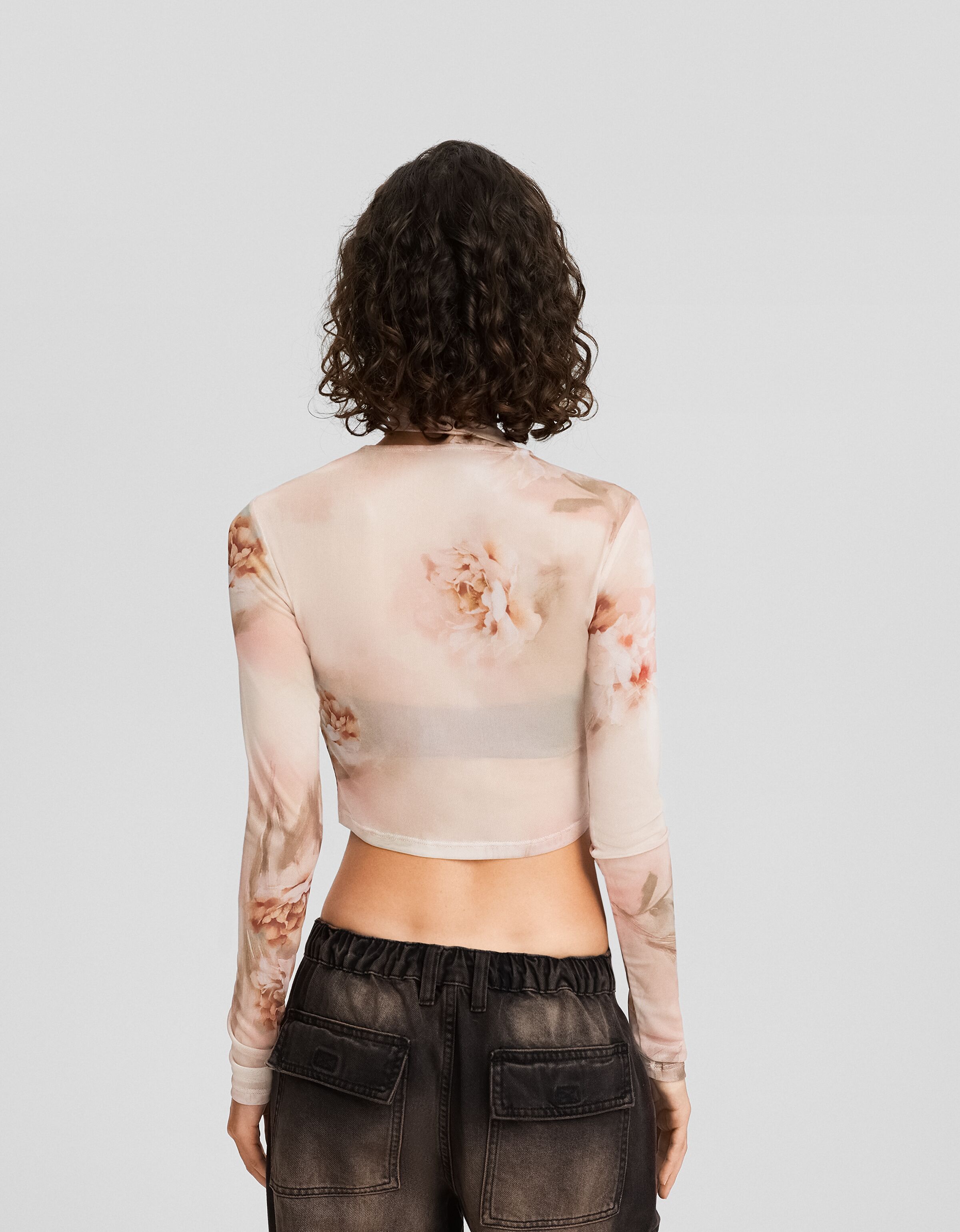 Camiseta manga larga tul print floral pauelo