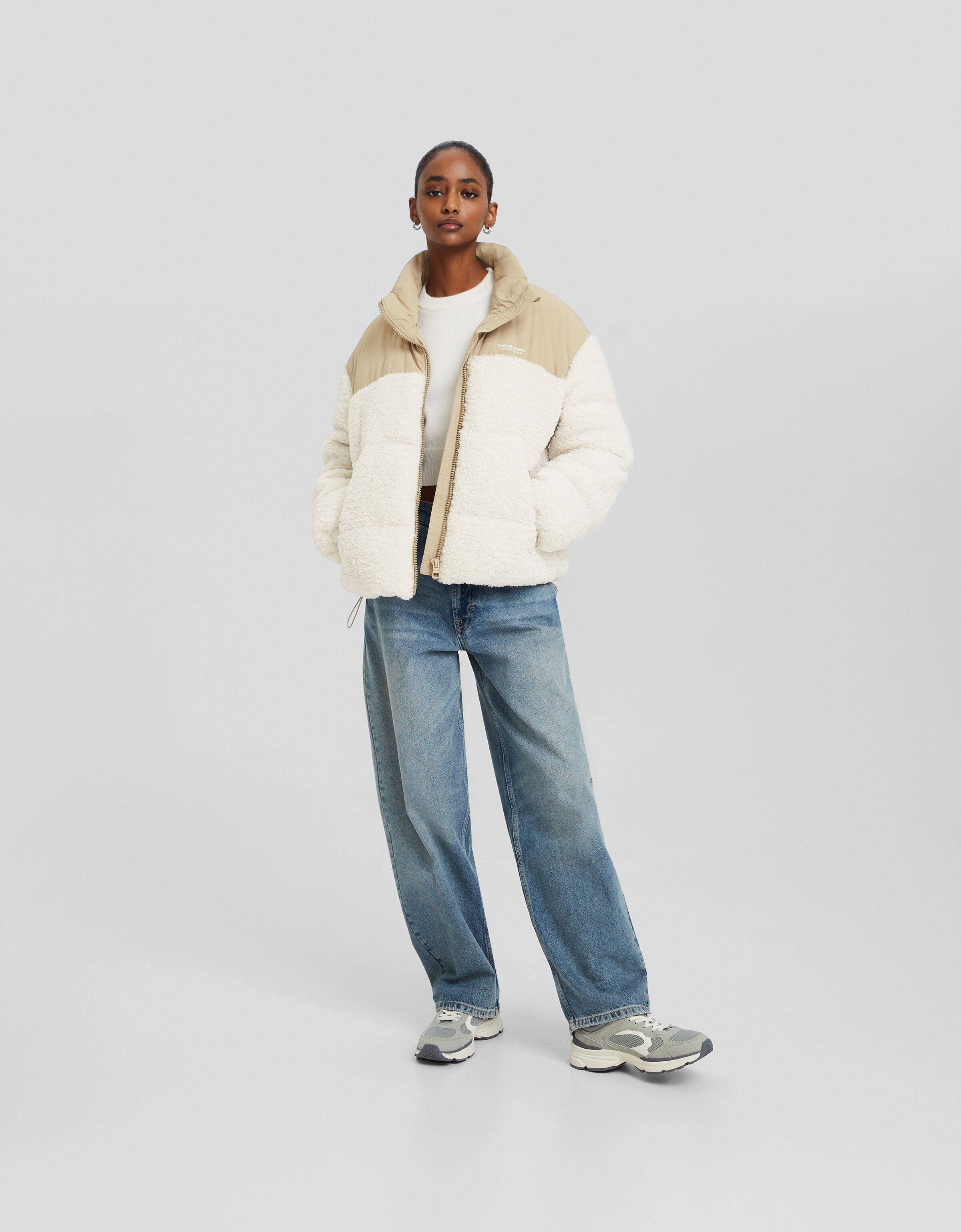 Cazadora acolchada combinada borreguillo con nylon