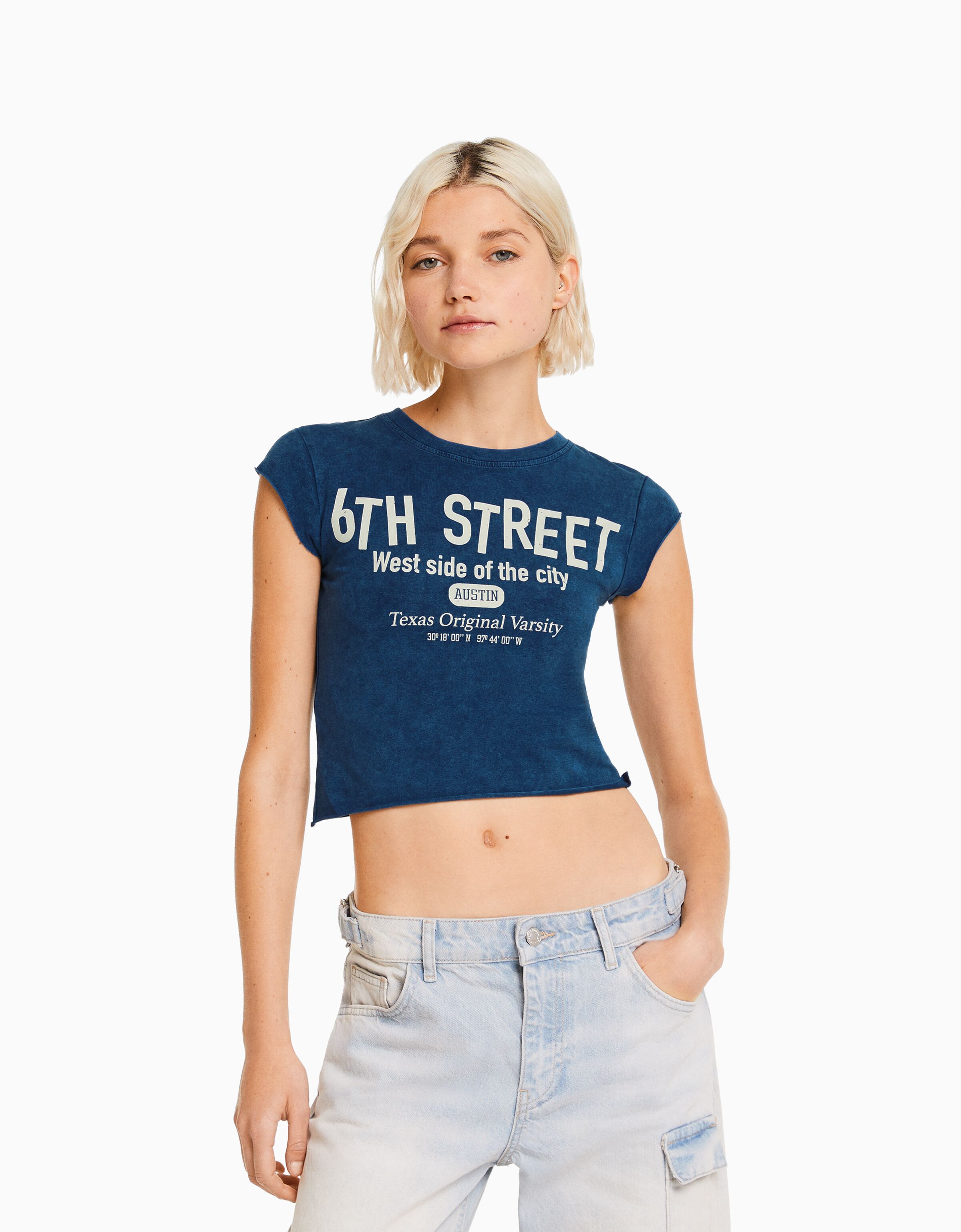 Camiseta manga corta cropped print