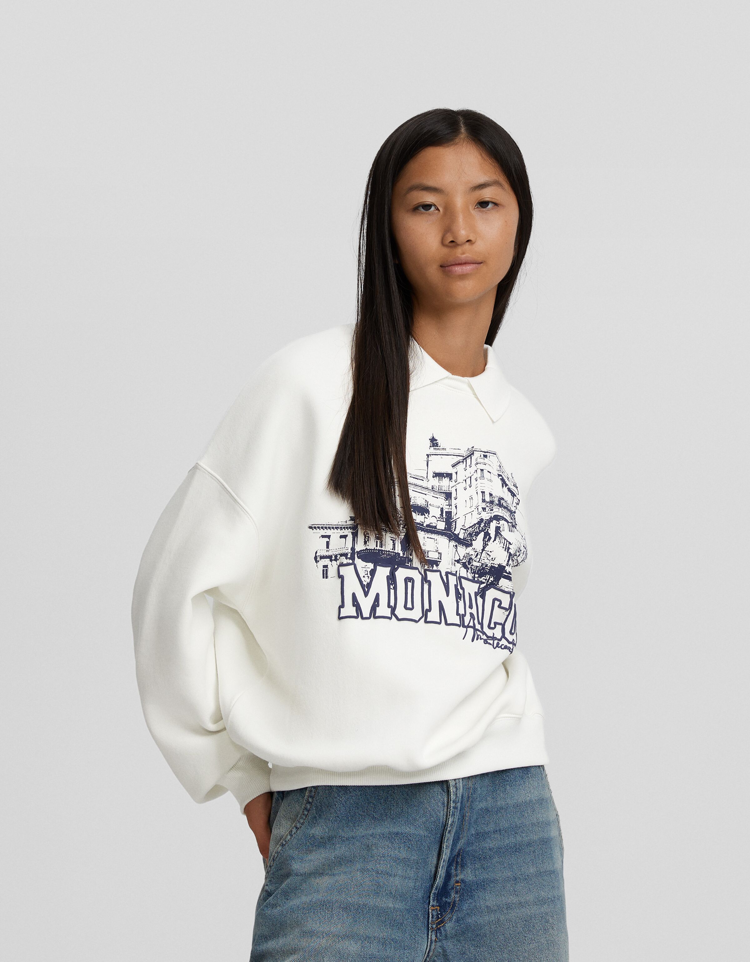 Sudadera cuello polo print