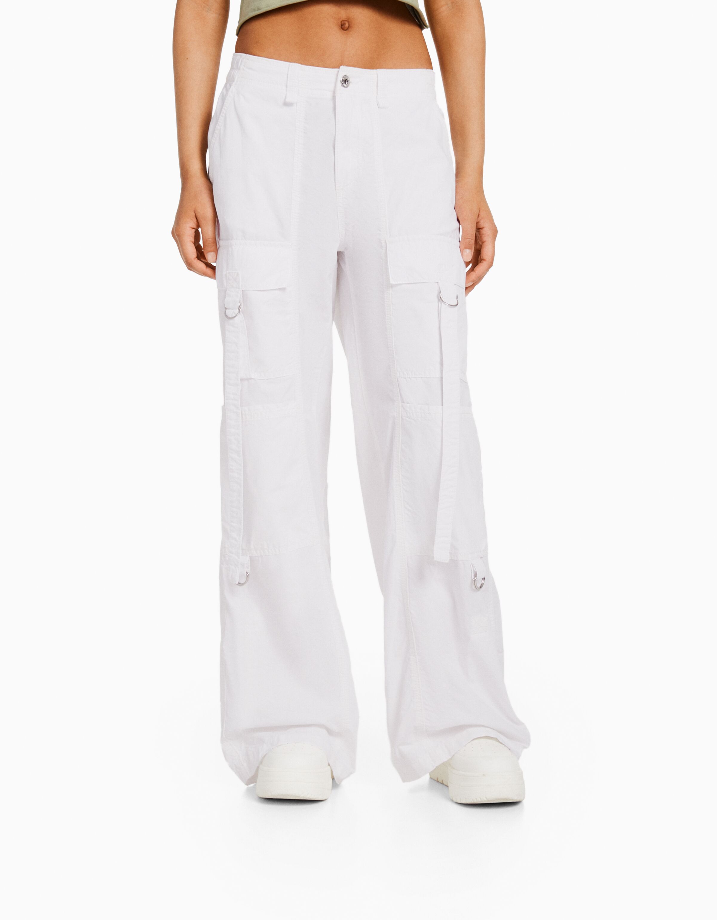 Pantalón straight capri popelín efecto lavado