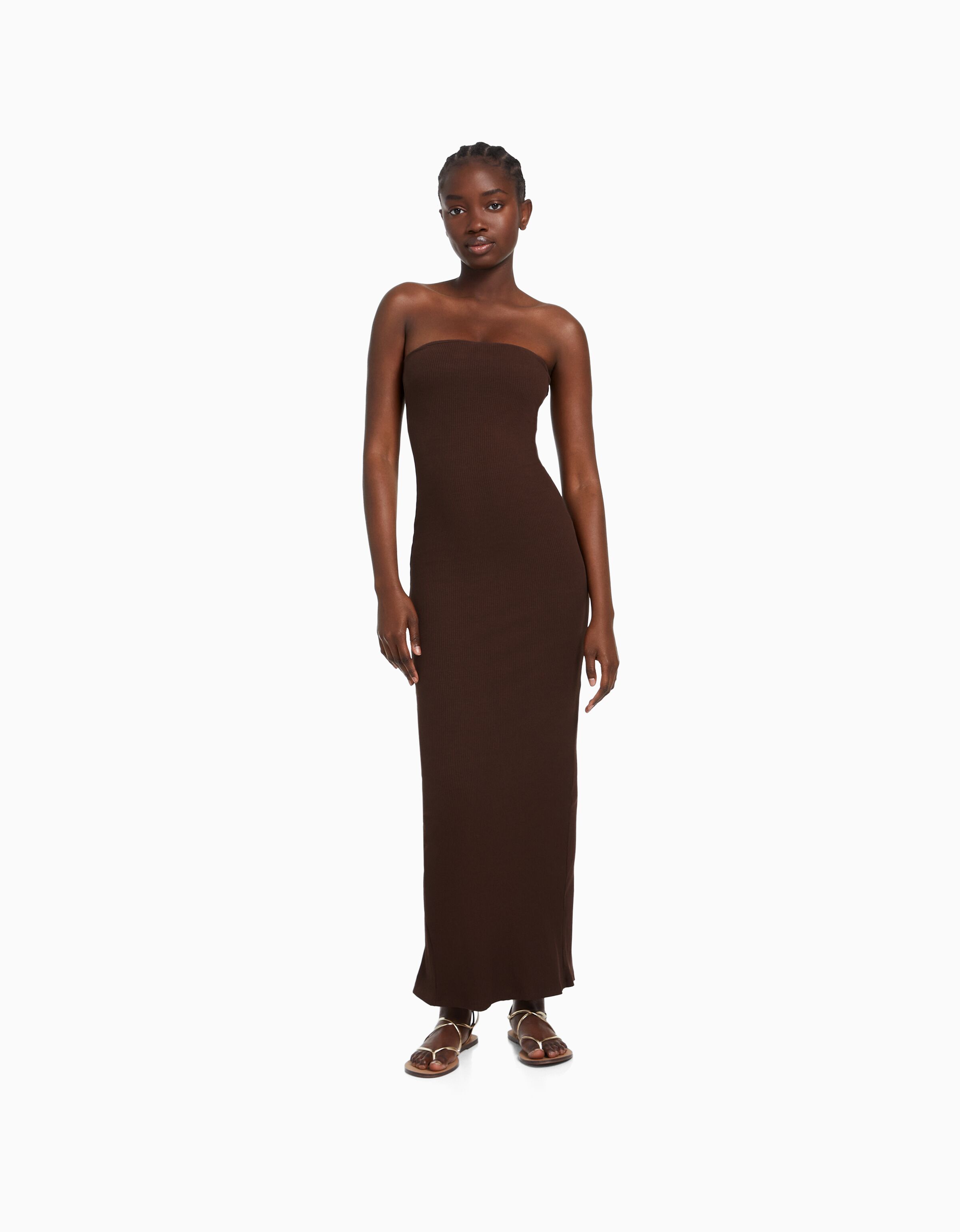 Vestido largo bandeau rib