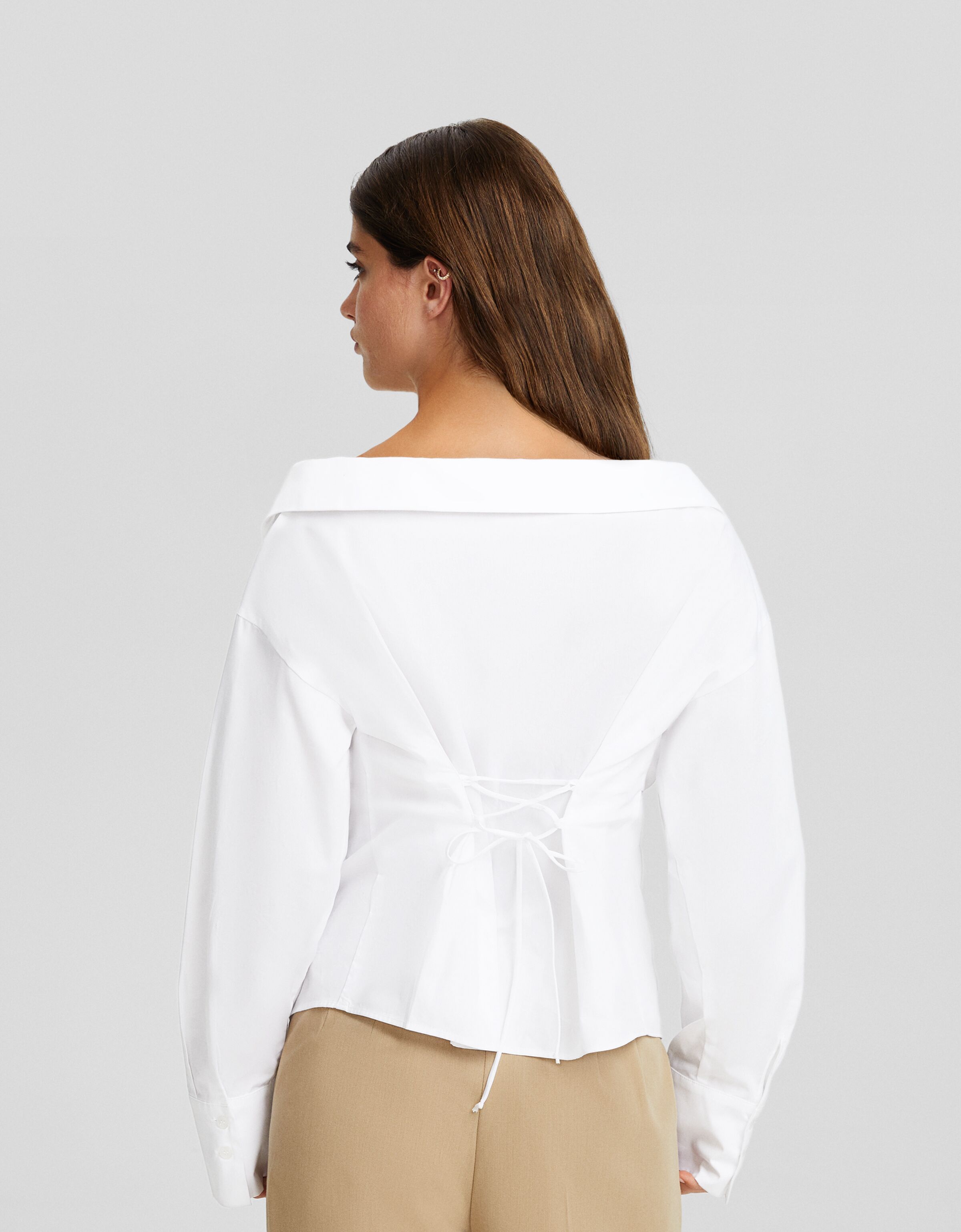 Camisa manga larga escote popelín