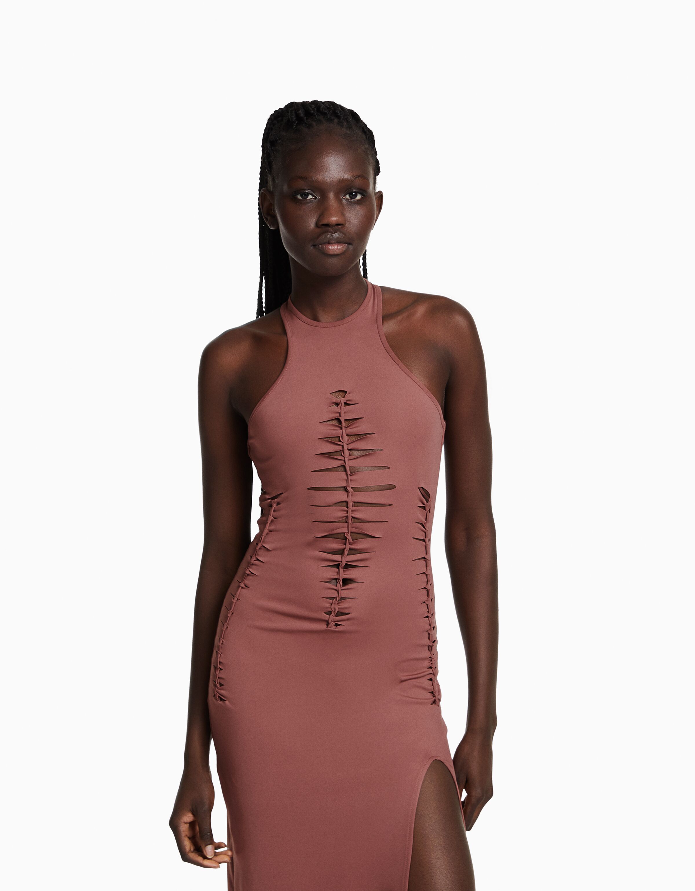 Vestido midi sin mangas laser cut out
