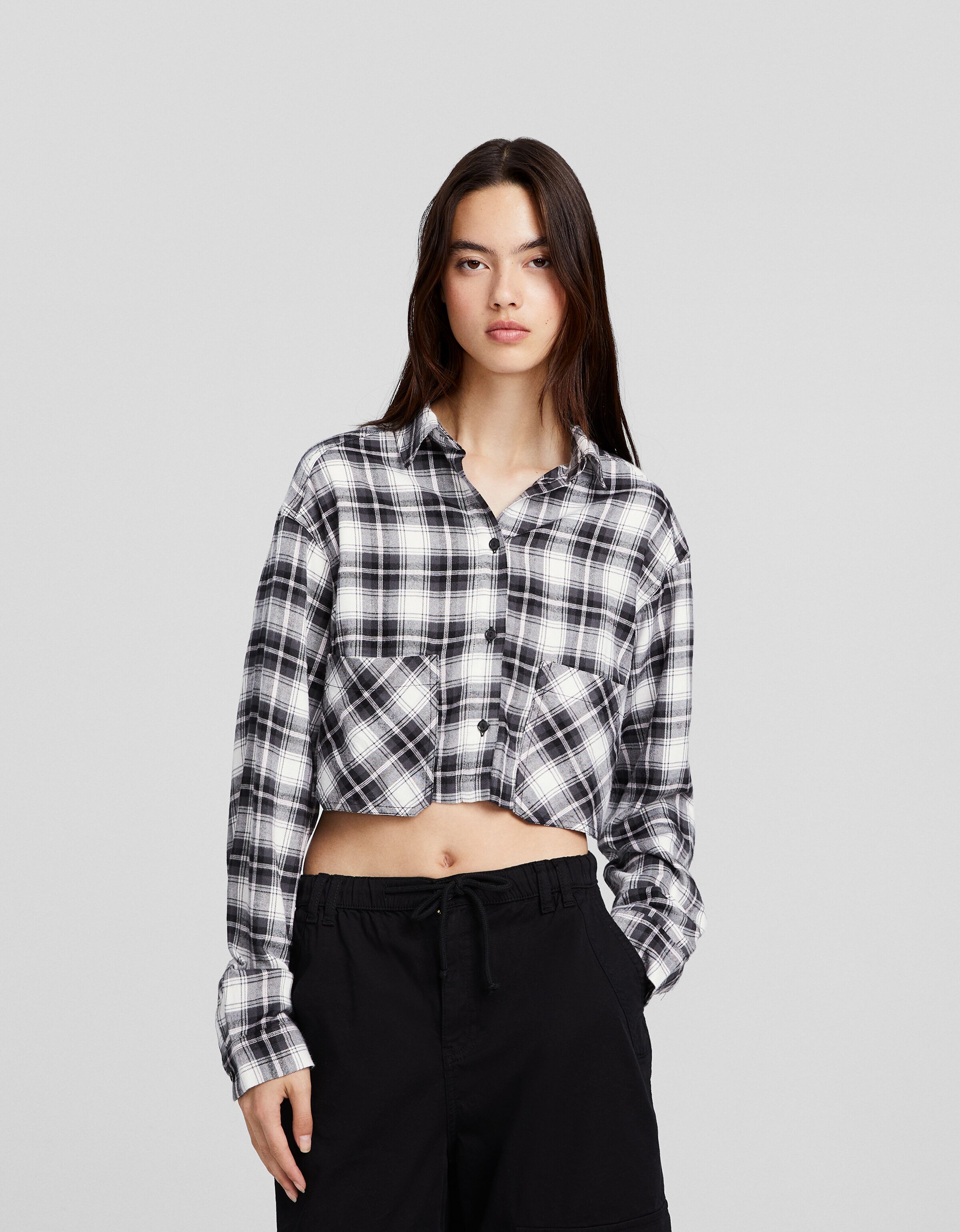 Camisa manga larga cropped cuadros