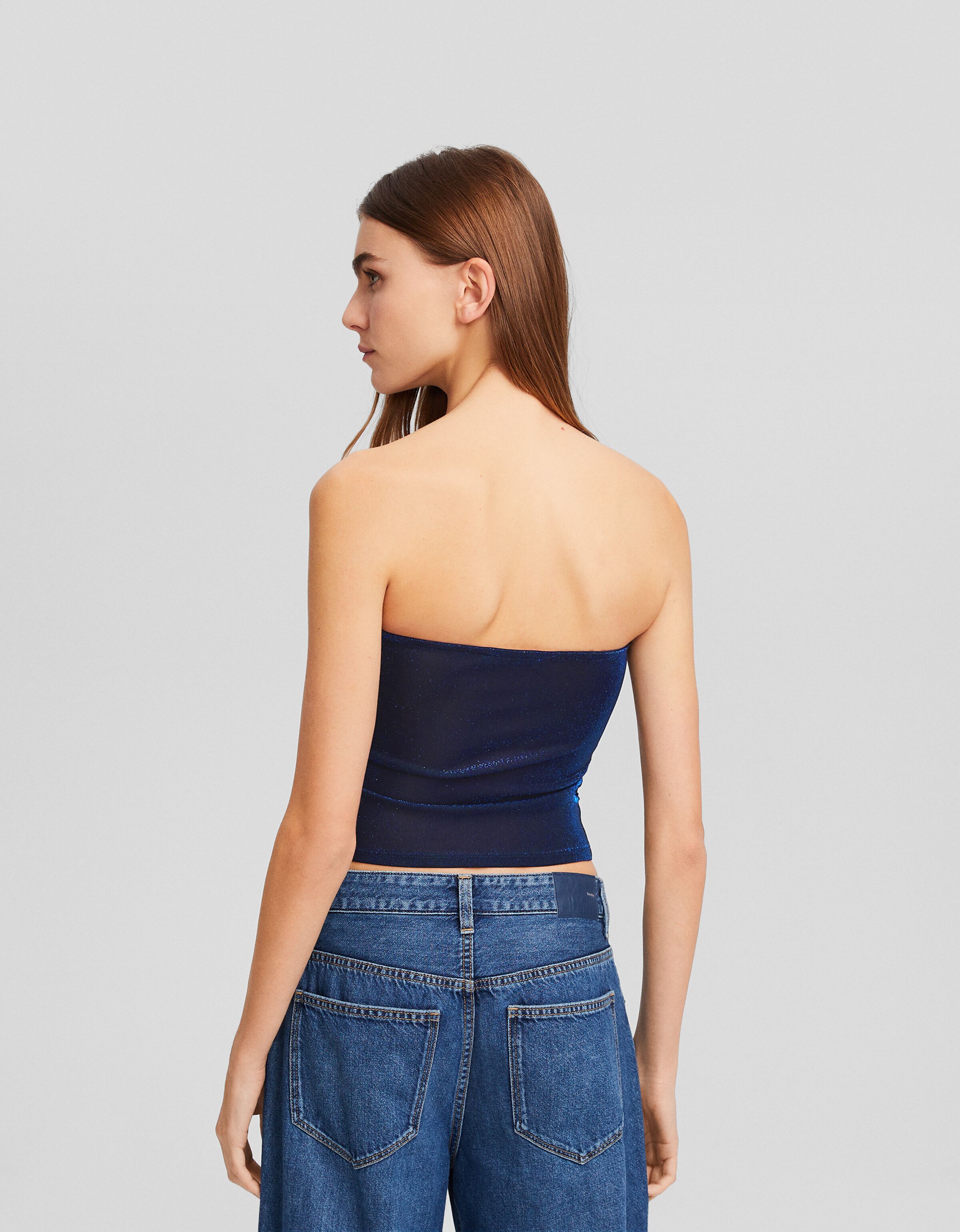 Top bandeau brillo frunce