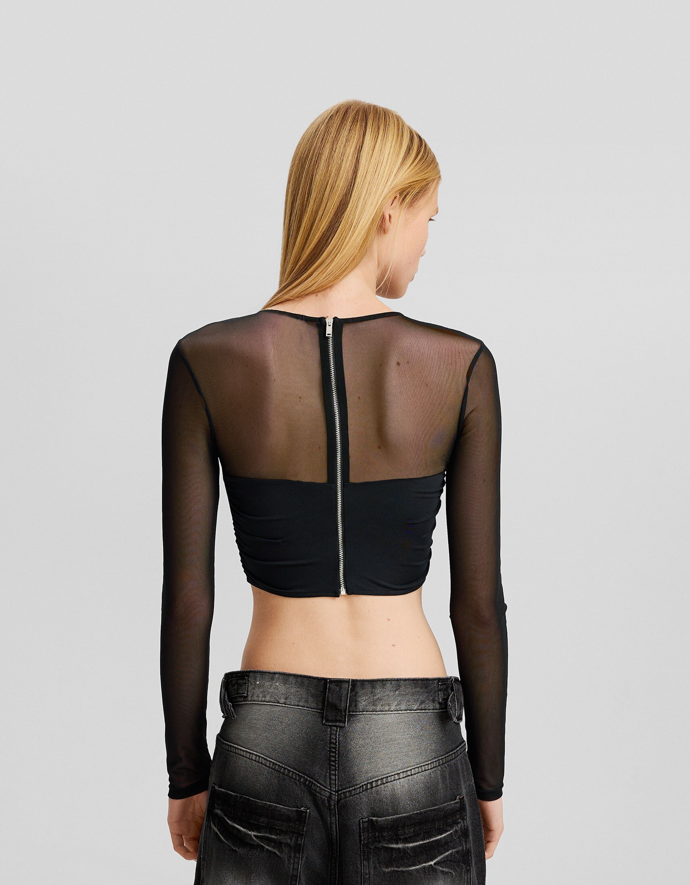 Camiseta manga larga combinada tul