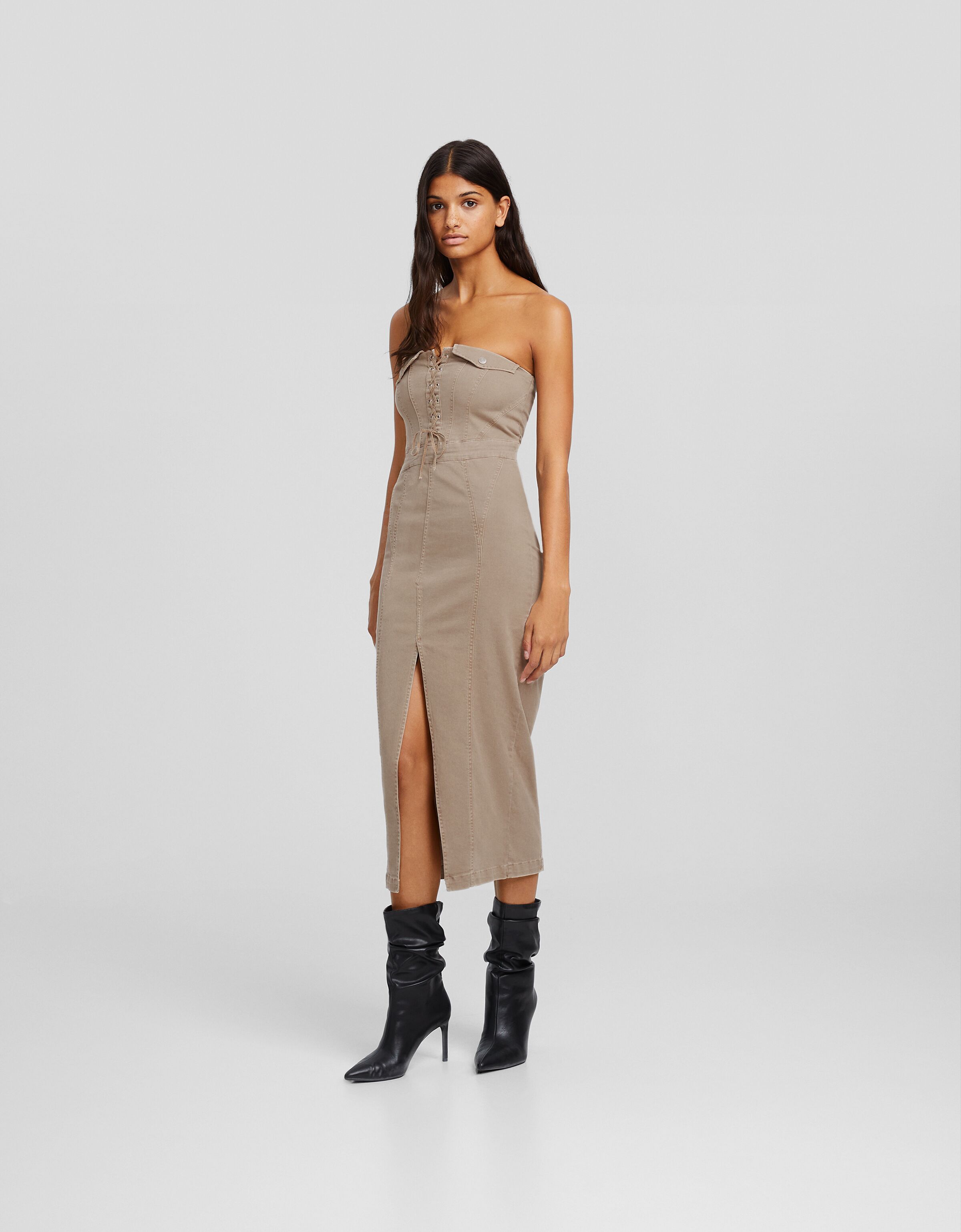 Vestido midi bandeau utility sarga efecto lavado