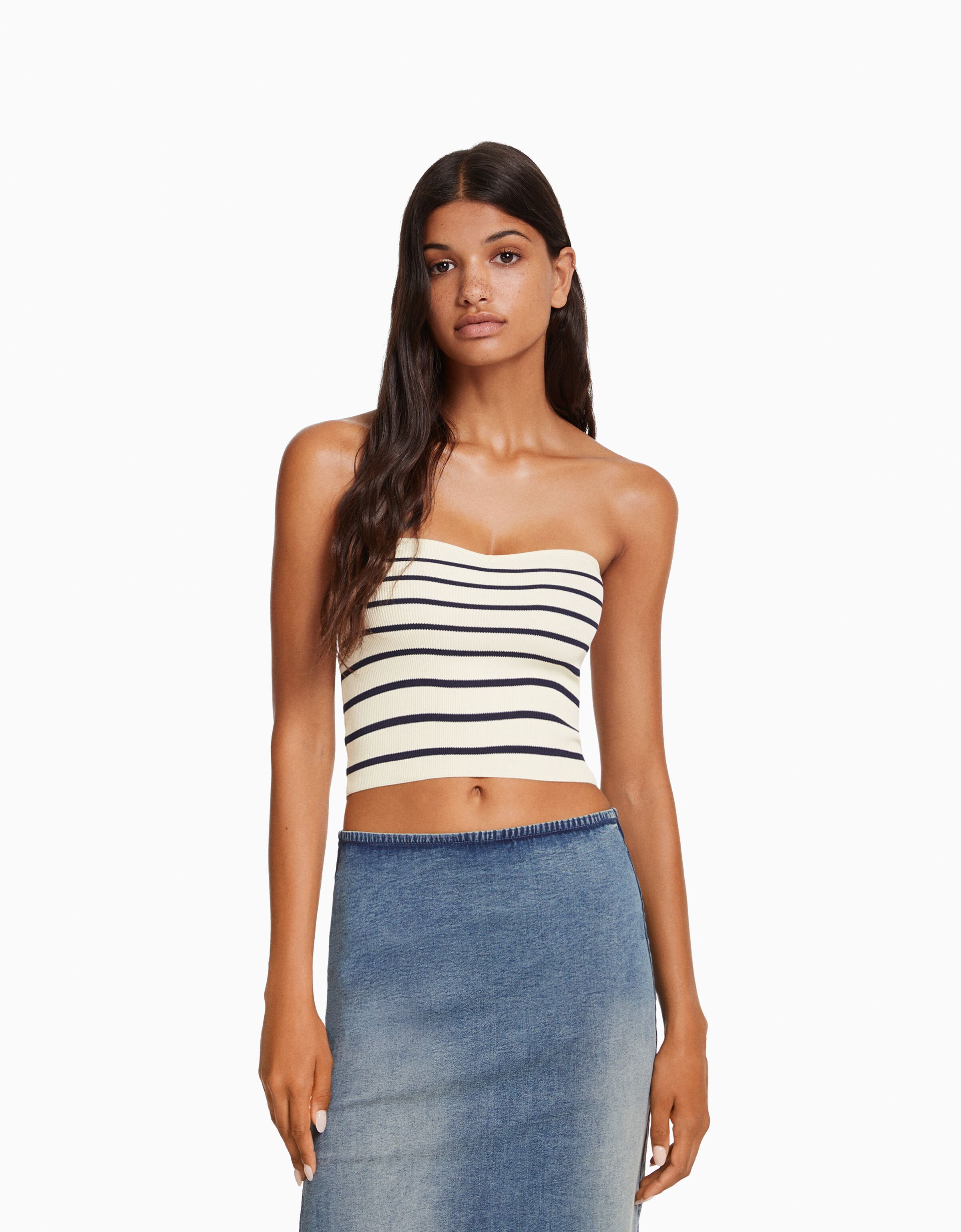 Top cropped bandeau punto rayas