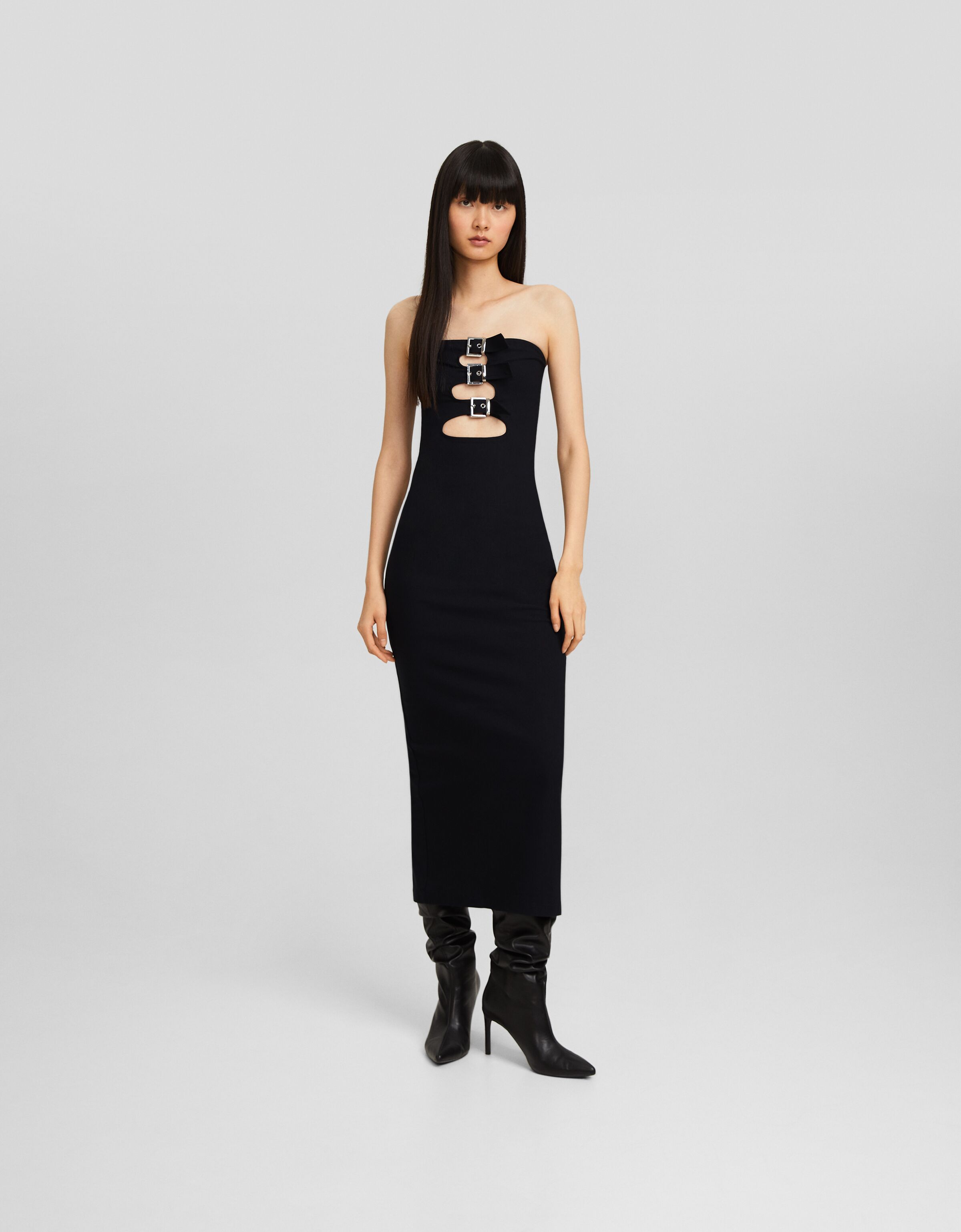 Vestido midi bandeau cut out hebillas