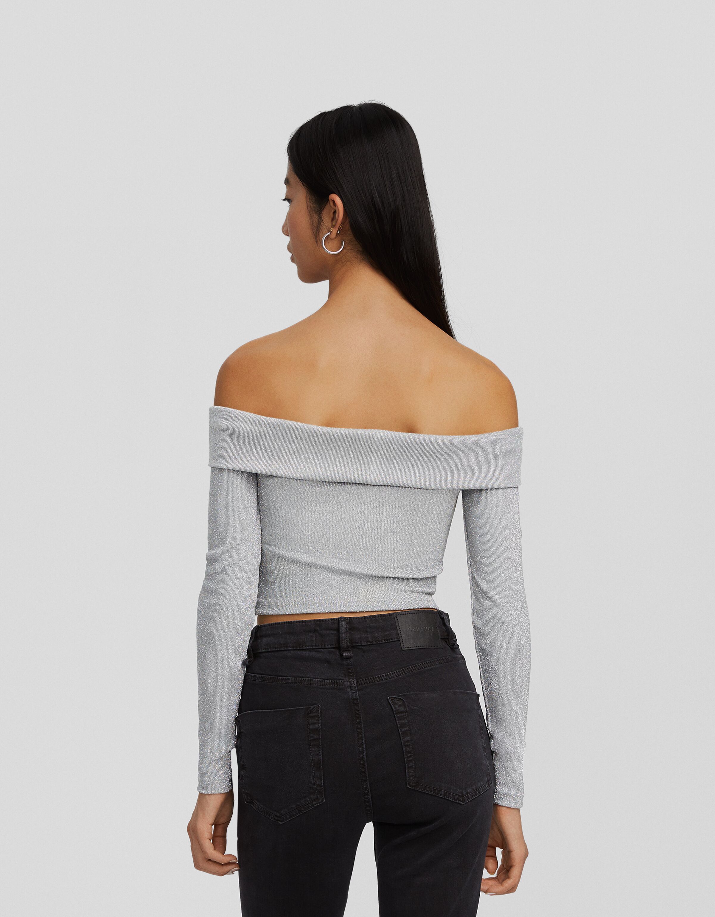 Camiseta manga larga bardot brillo