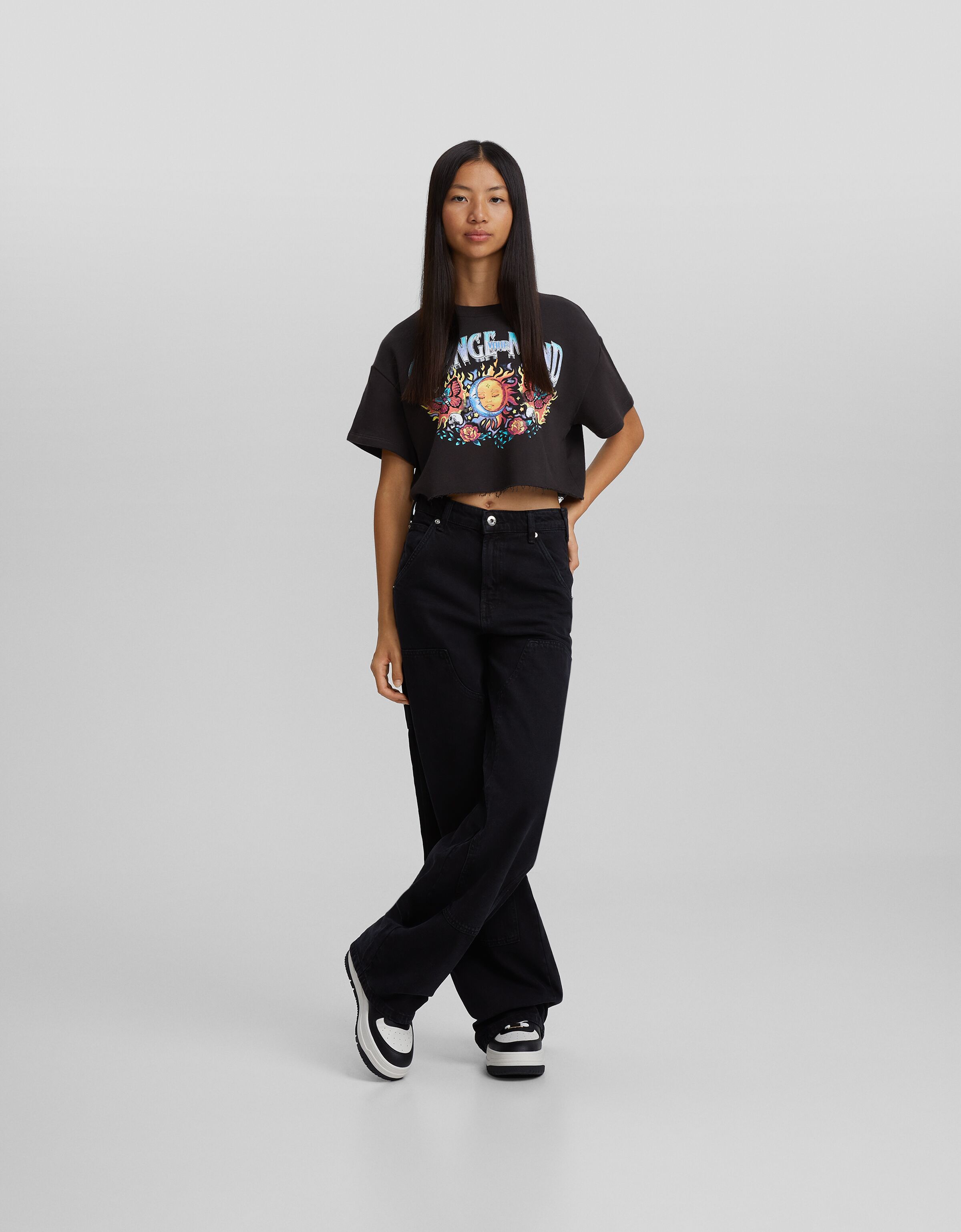 Sudadera manga corta cropped print