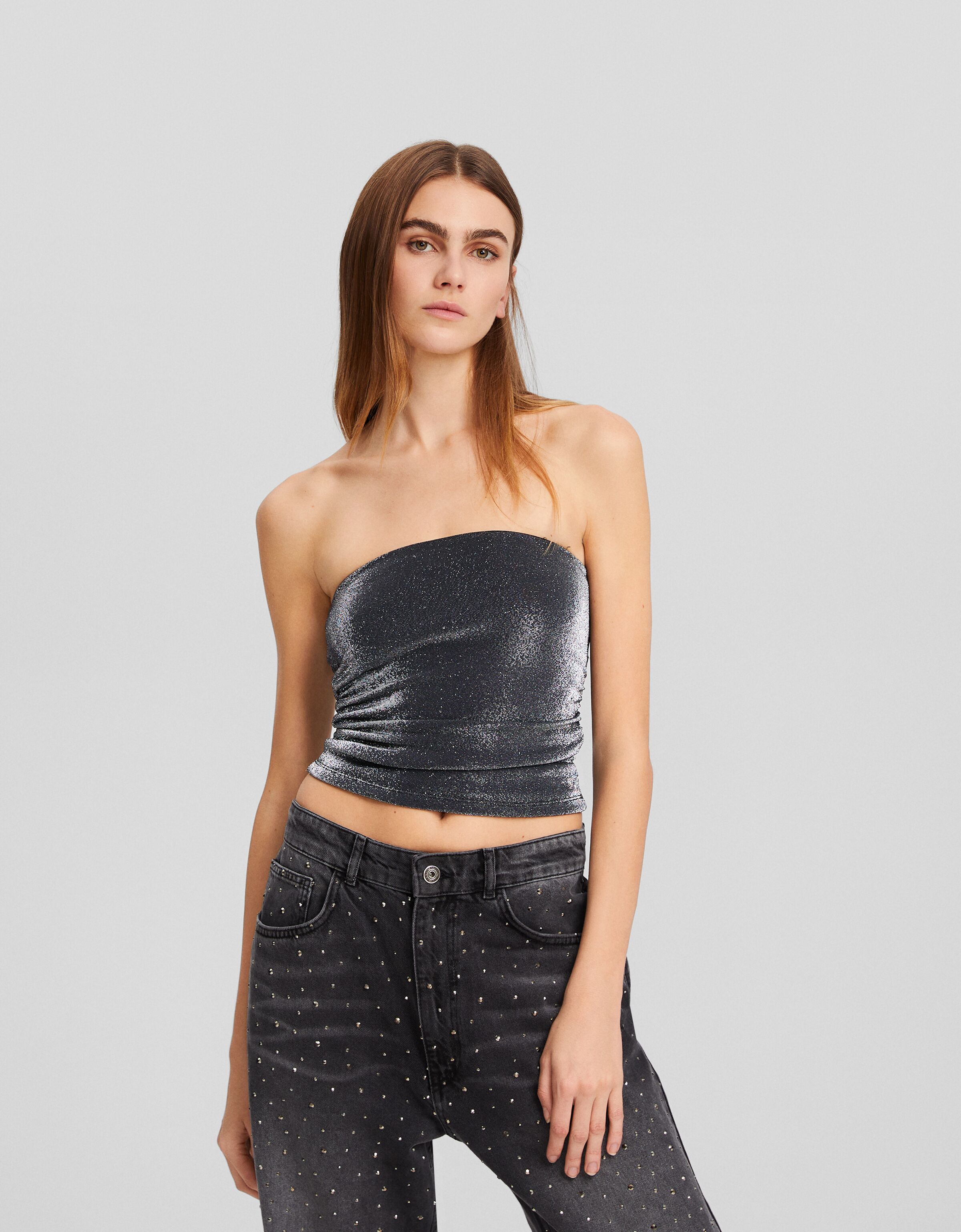 Top bandeau brillo frunce