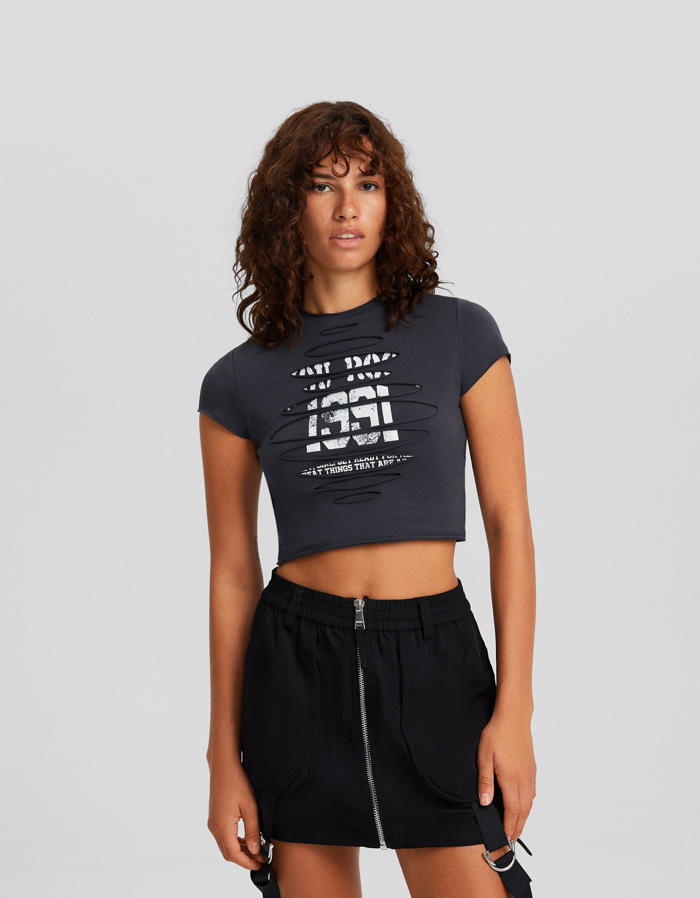 Camiseta manga corta doble capa cortes print