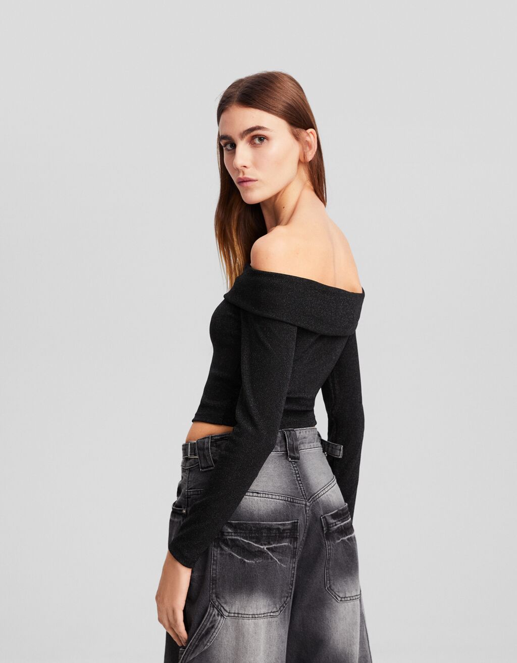 Camiseta manga larga bardot brillo