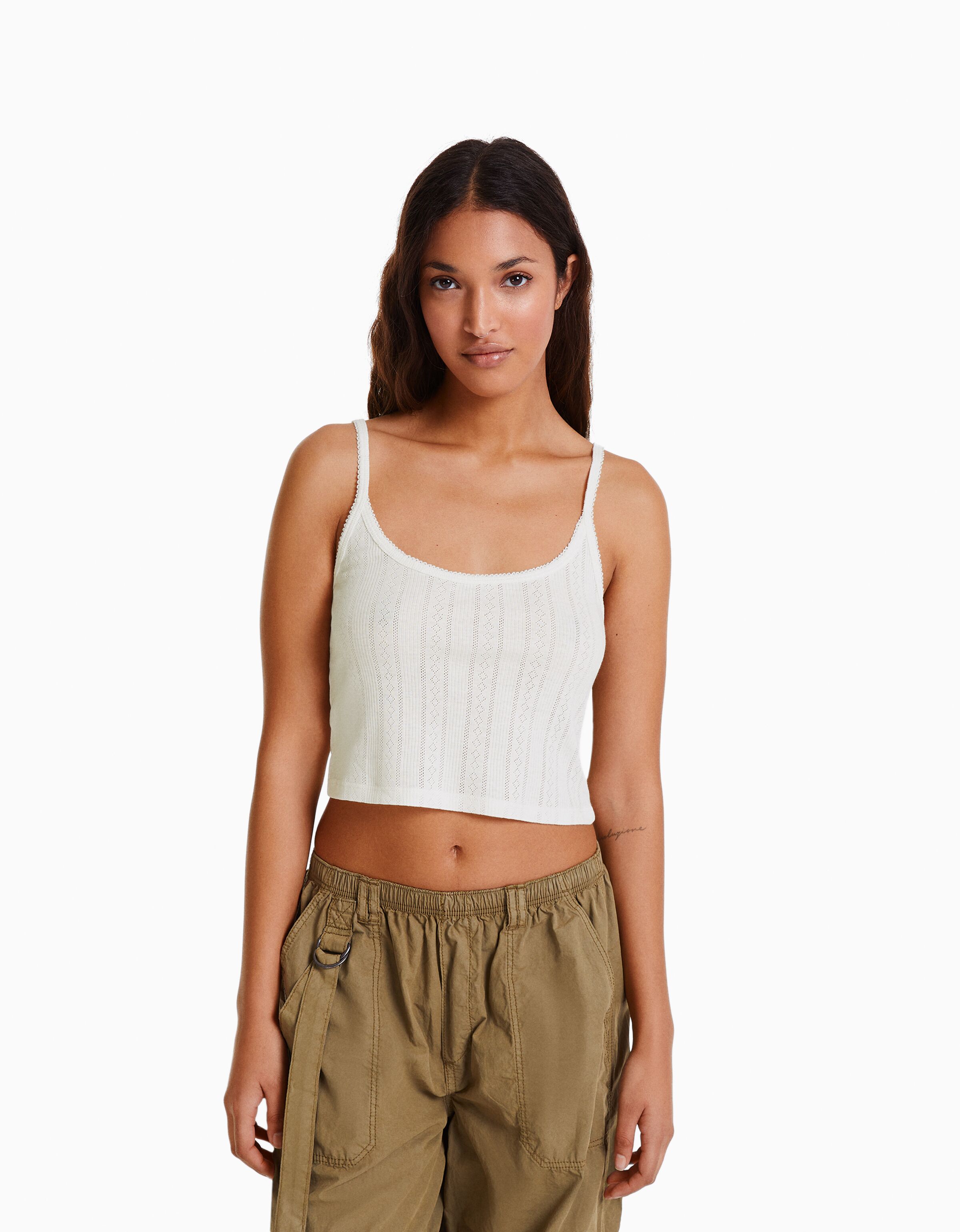 Top tirantes punto pointelle rib