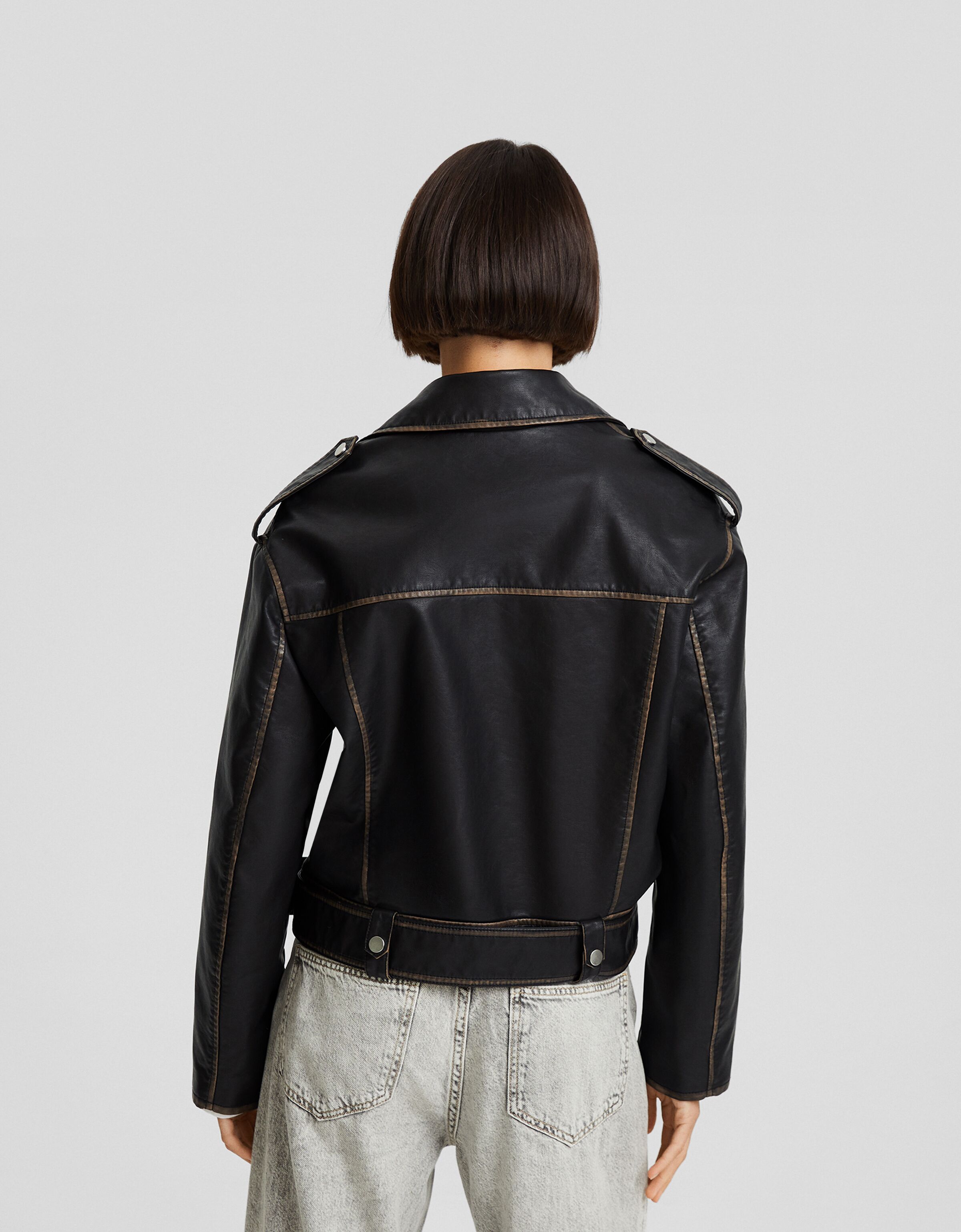 Cazadora biker efecto piel desgastada