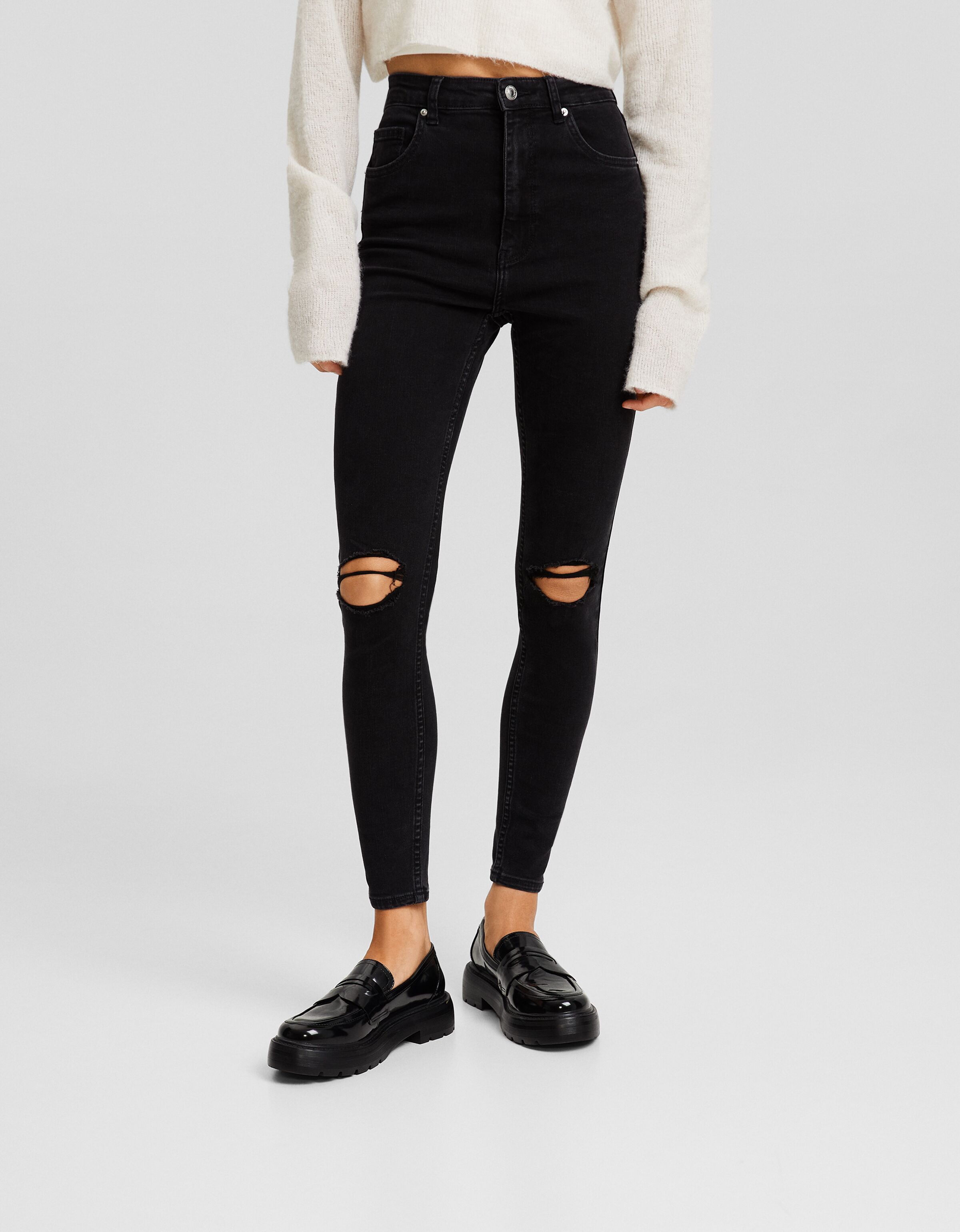 Jeans super high waist skinny rotos