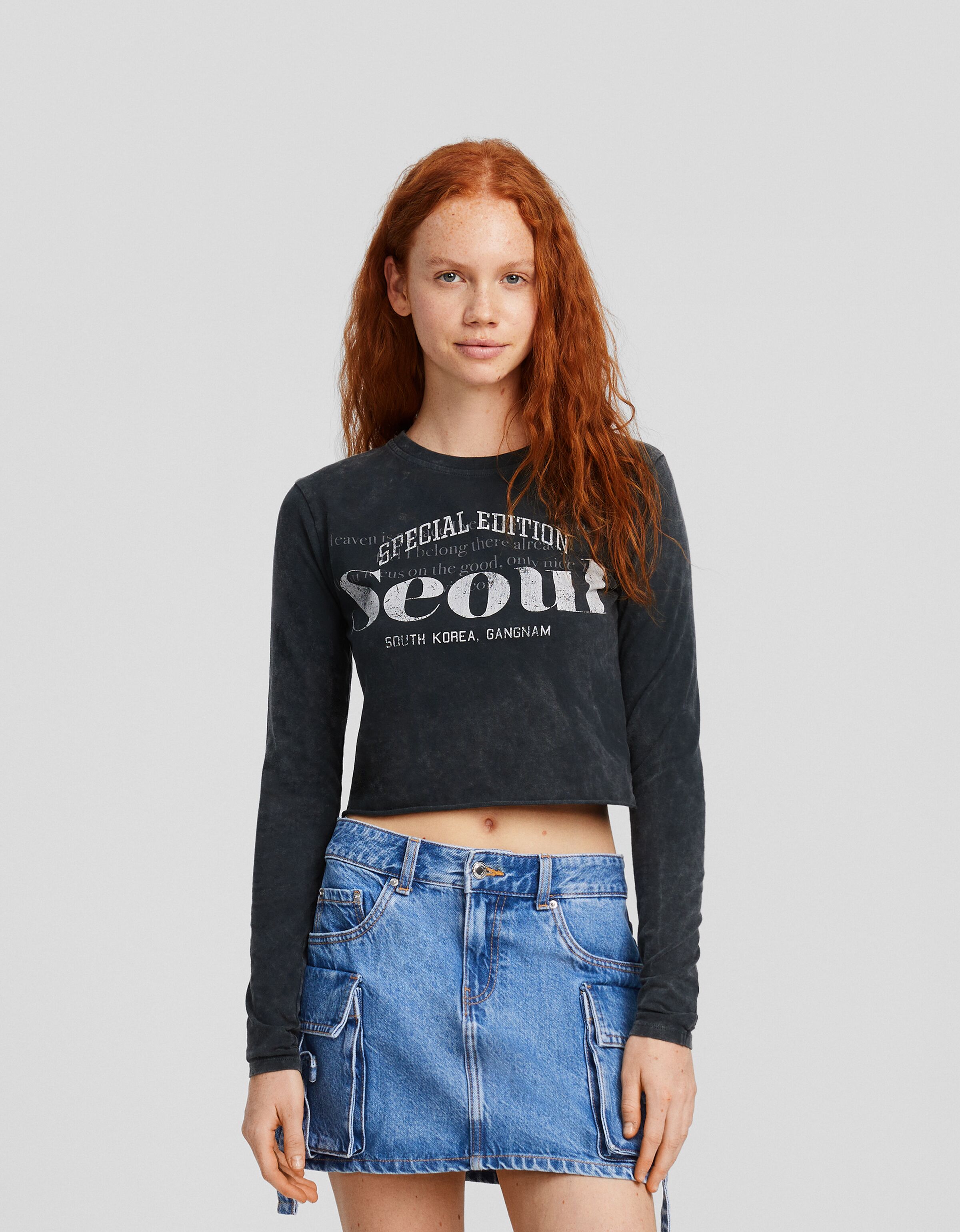 Camiseta manga larga cropped print