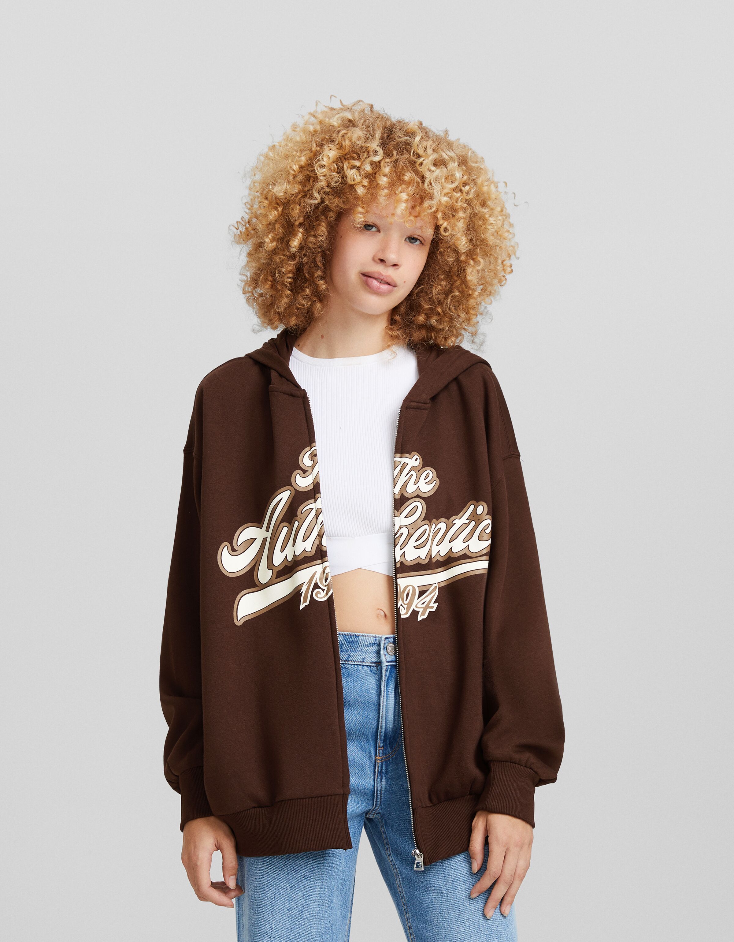 Sudadera cremallera capucha oversize print
