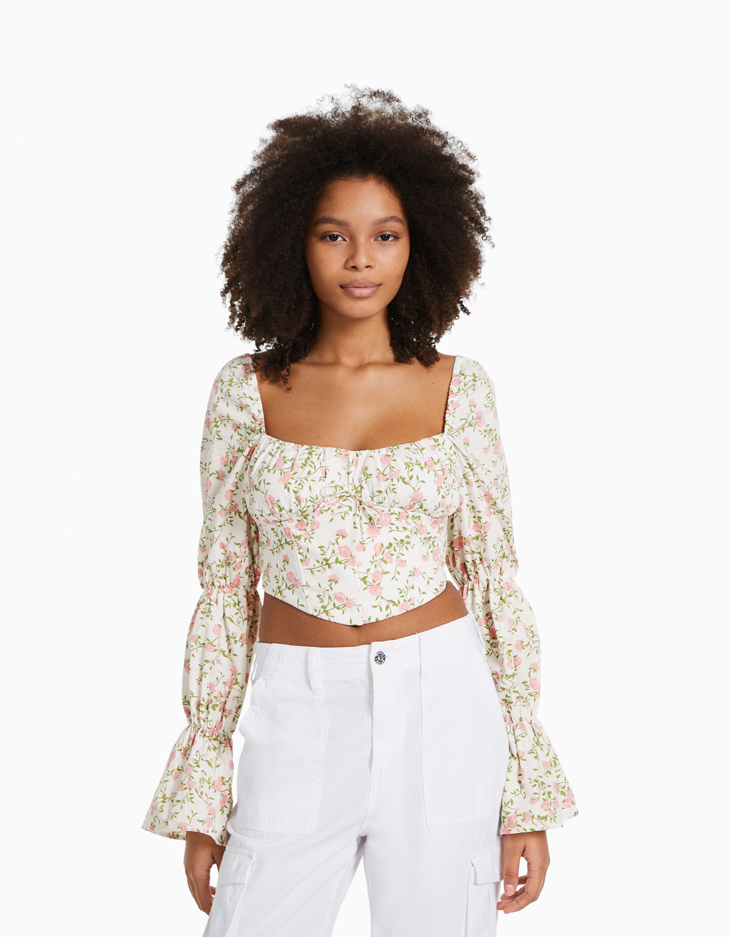 Blusa corsé cropped manga larga