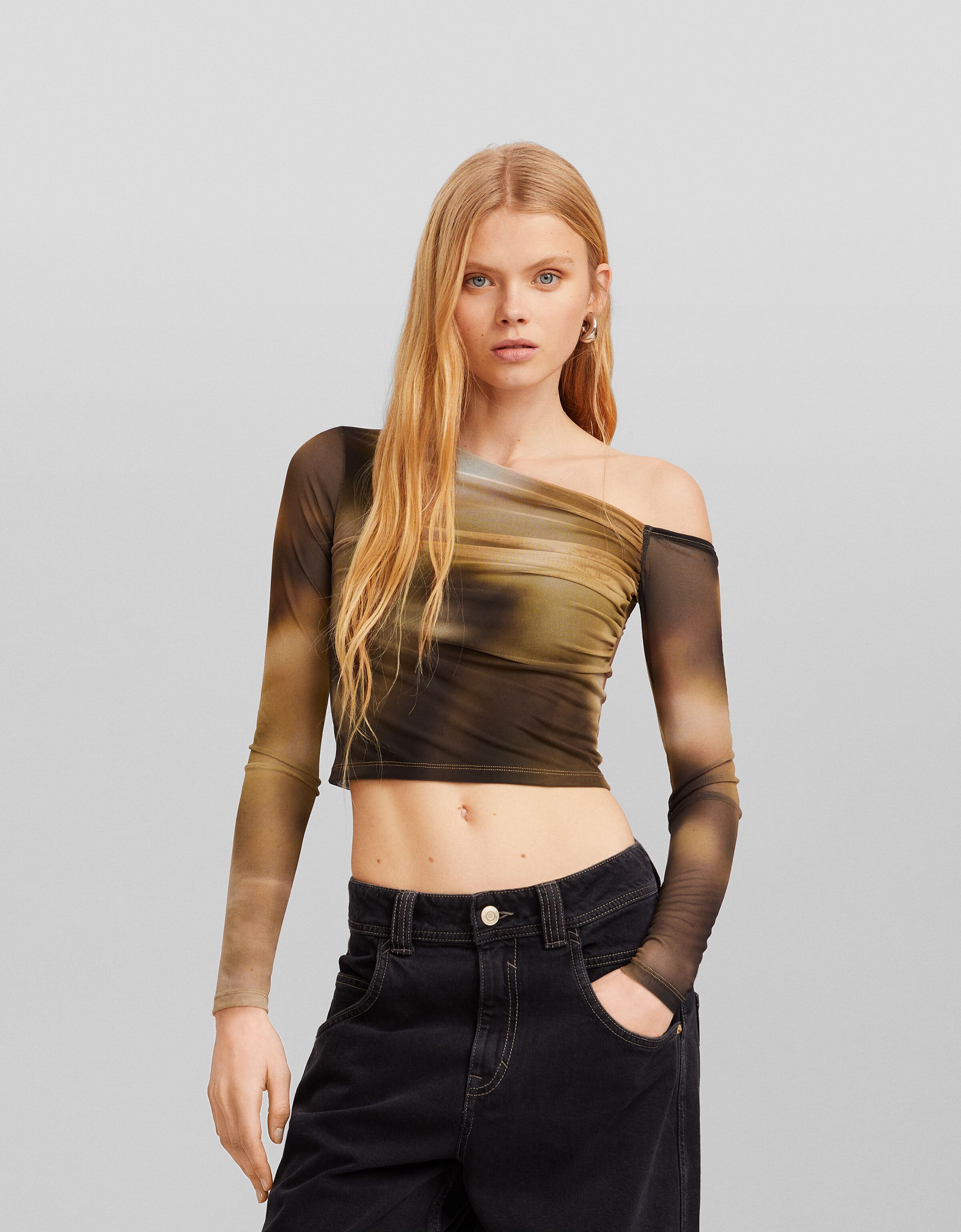 Camiseta manga larga tul print