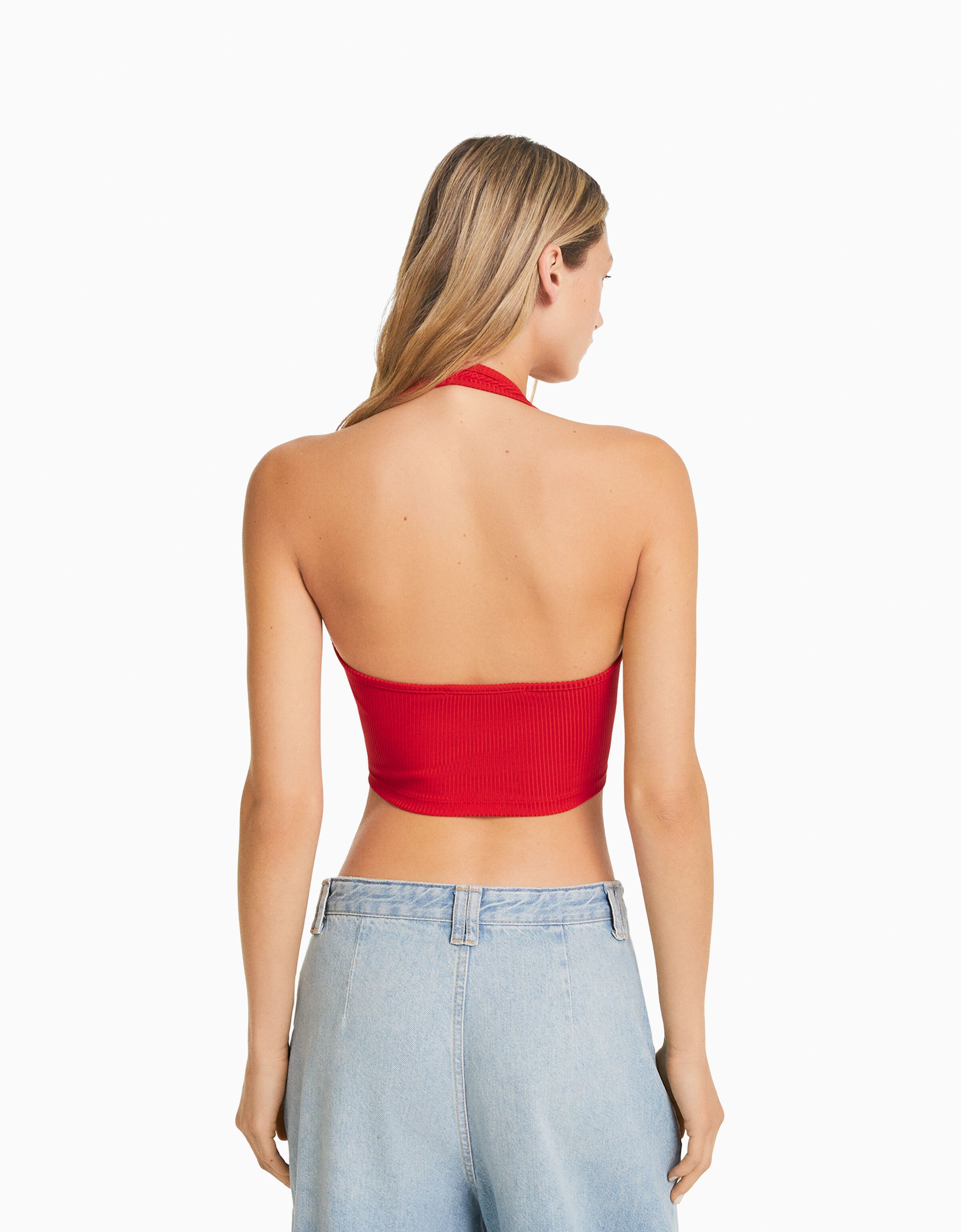 Top cropped halter rib