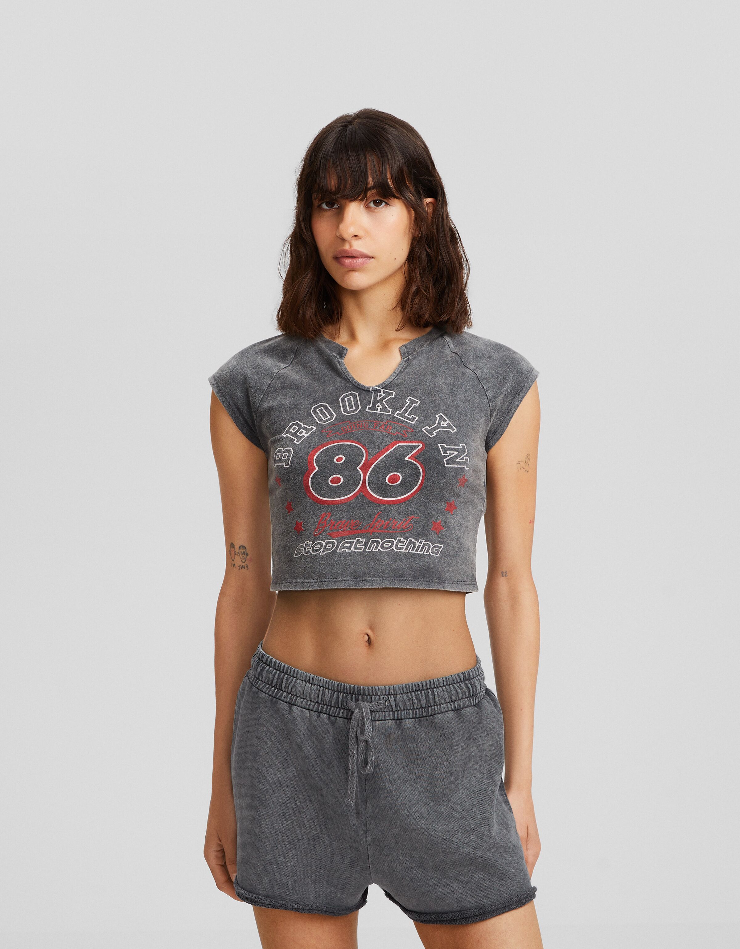 Camiseta manga corta efecto lavado print