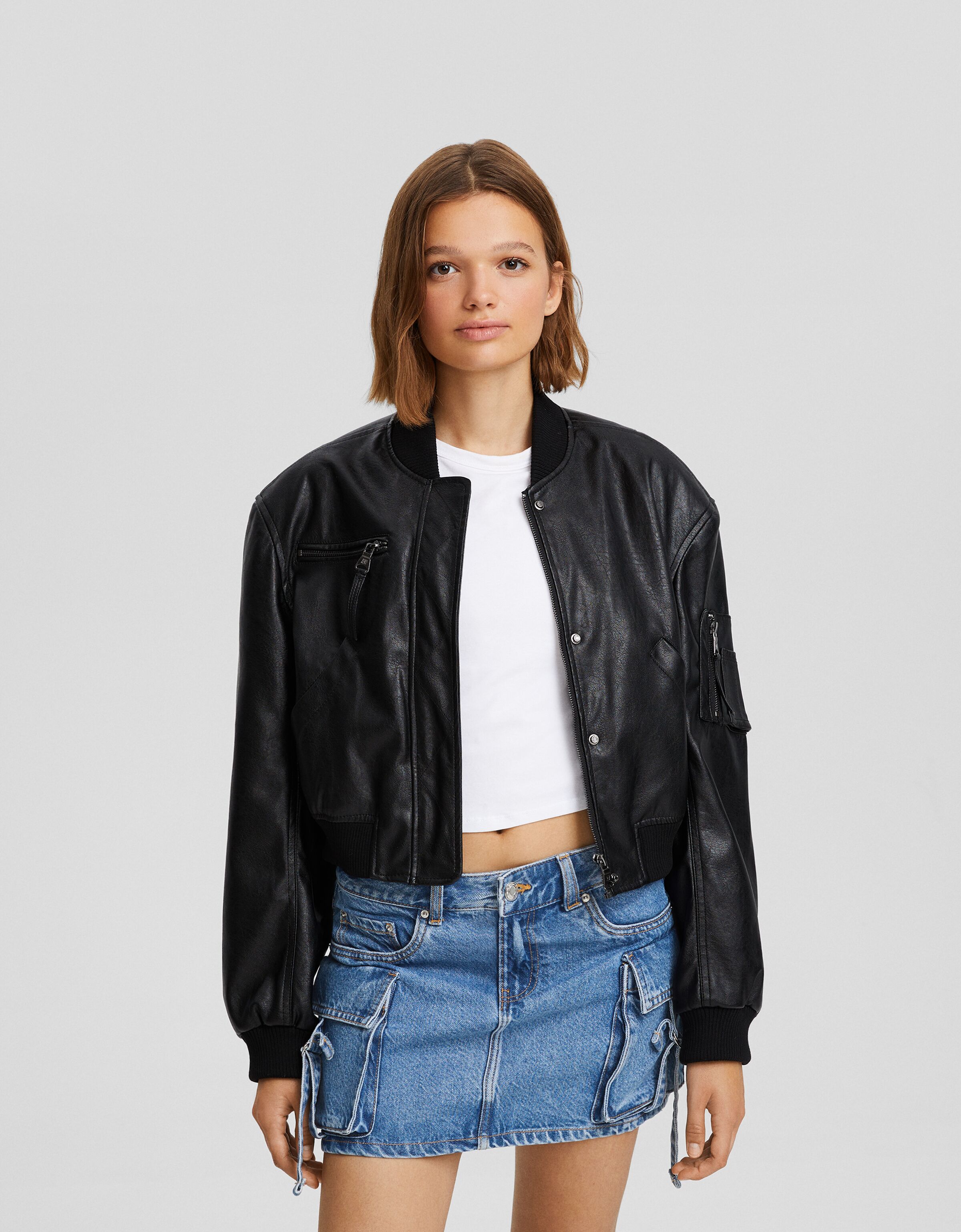 Falda denim mini cargo