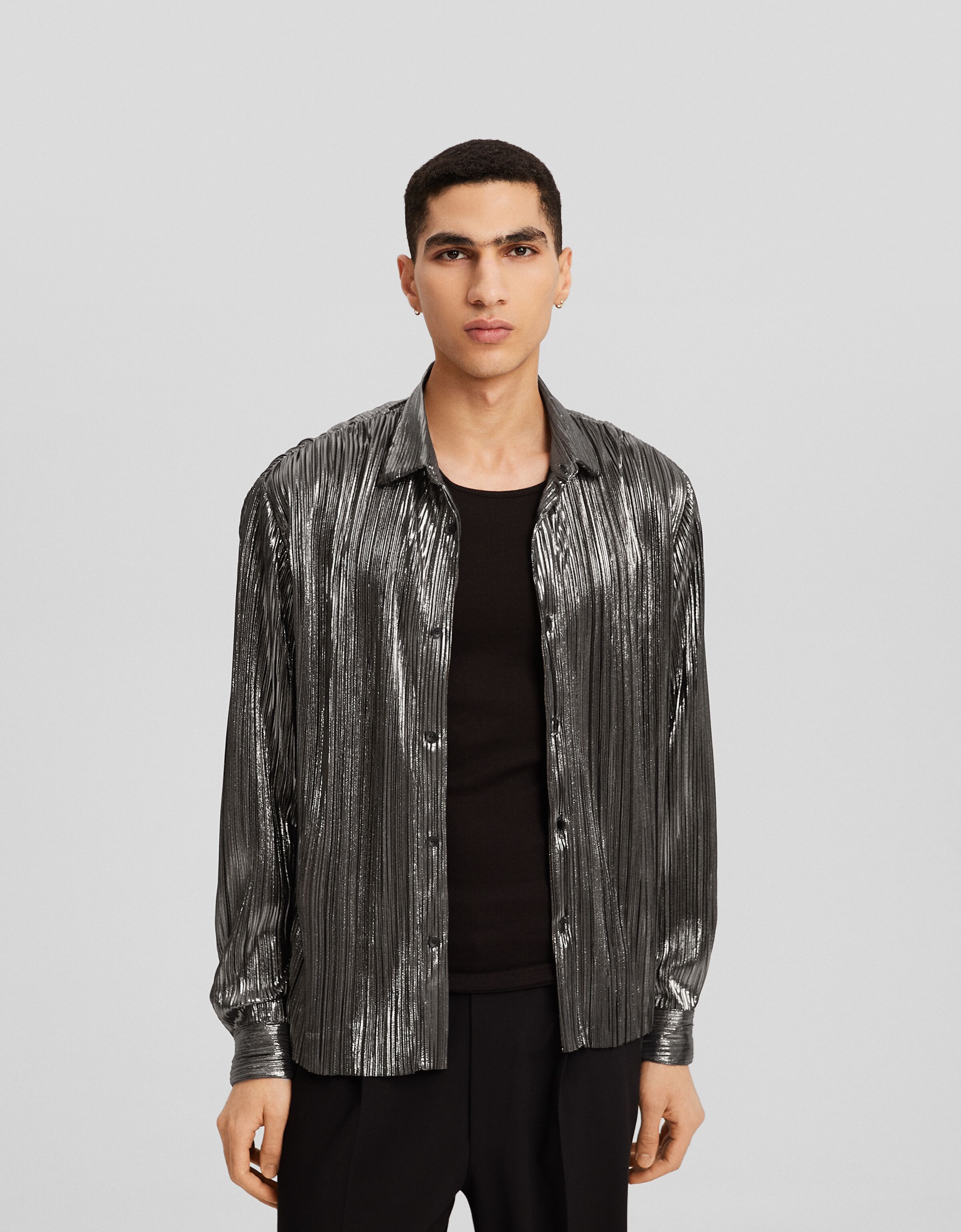 Camisa manga larga plisada metalizada