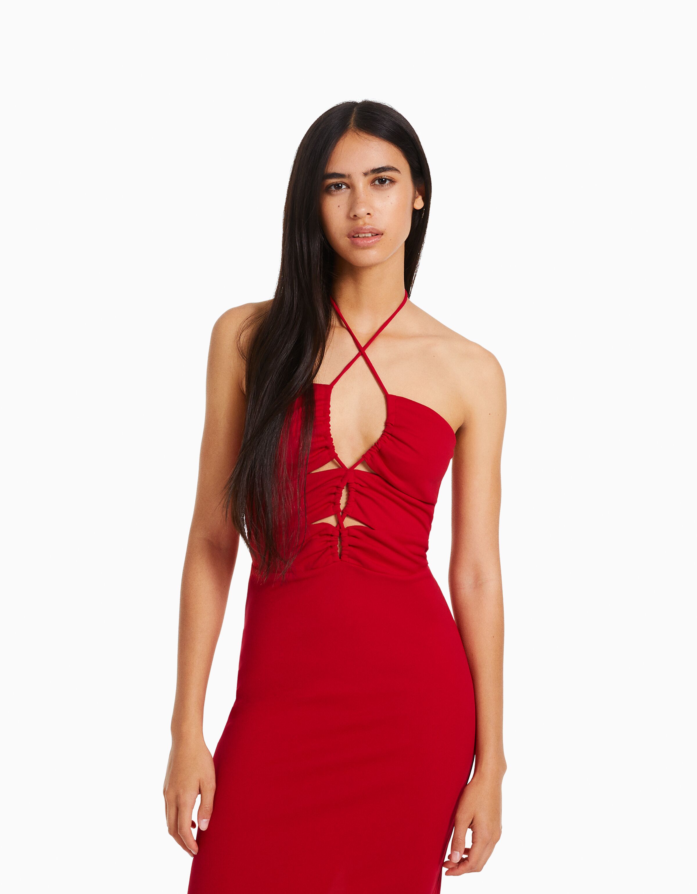 Vestido midi halter cut out